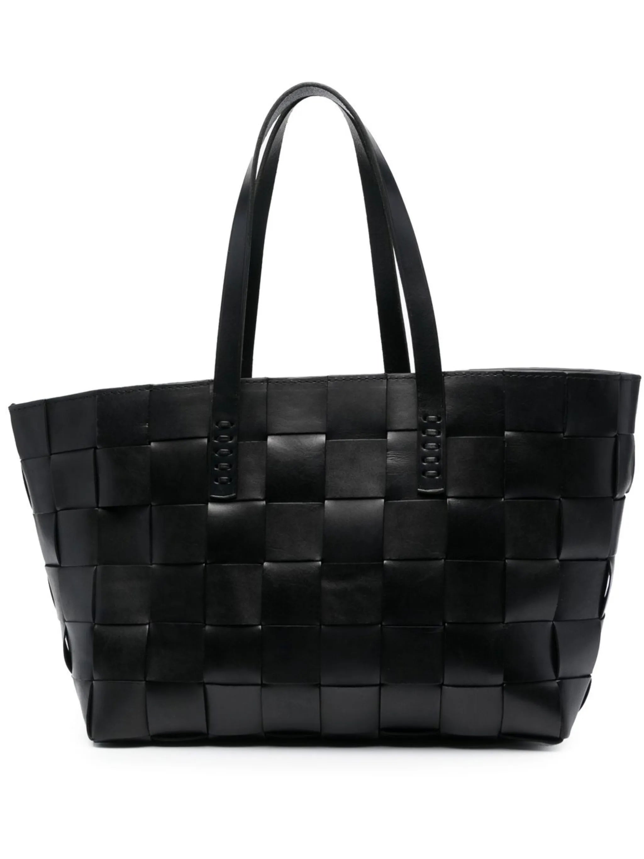 Japan checkerboard woven leather tote bag