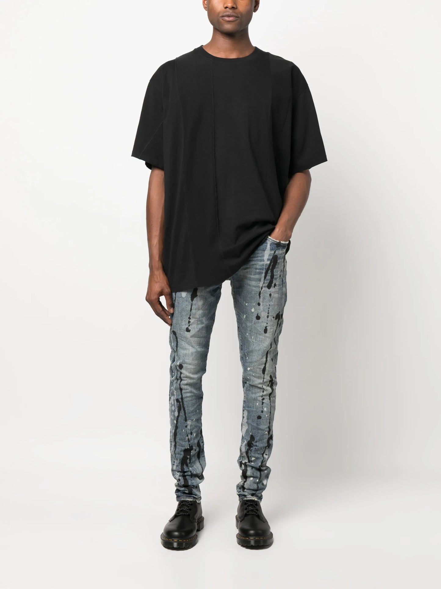 paint-splatter slim-cut jeans
