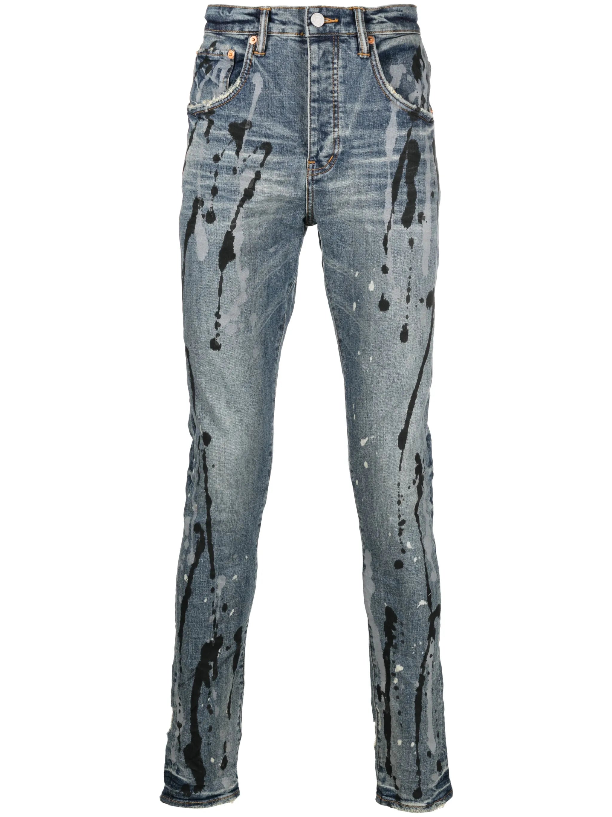paint-splatter slim-cut jeans