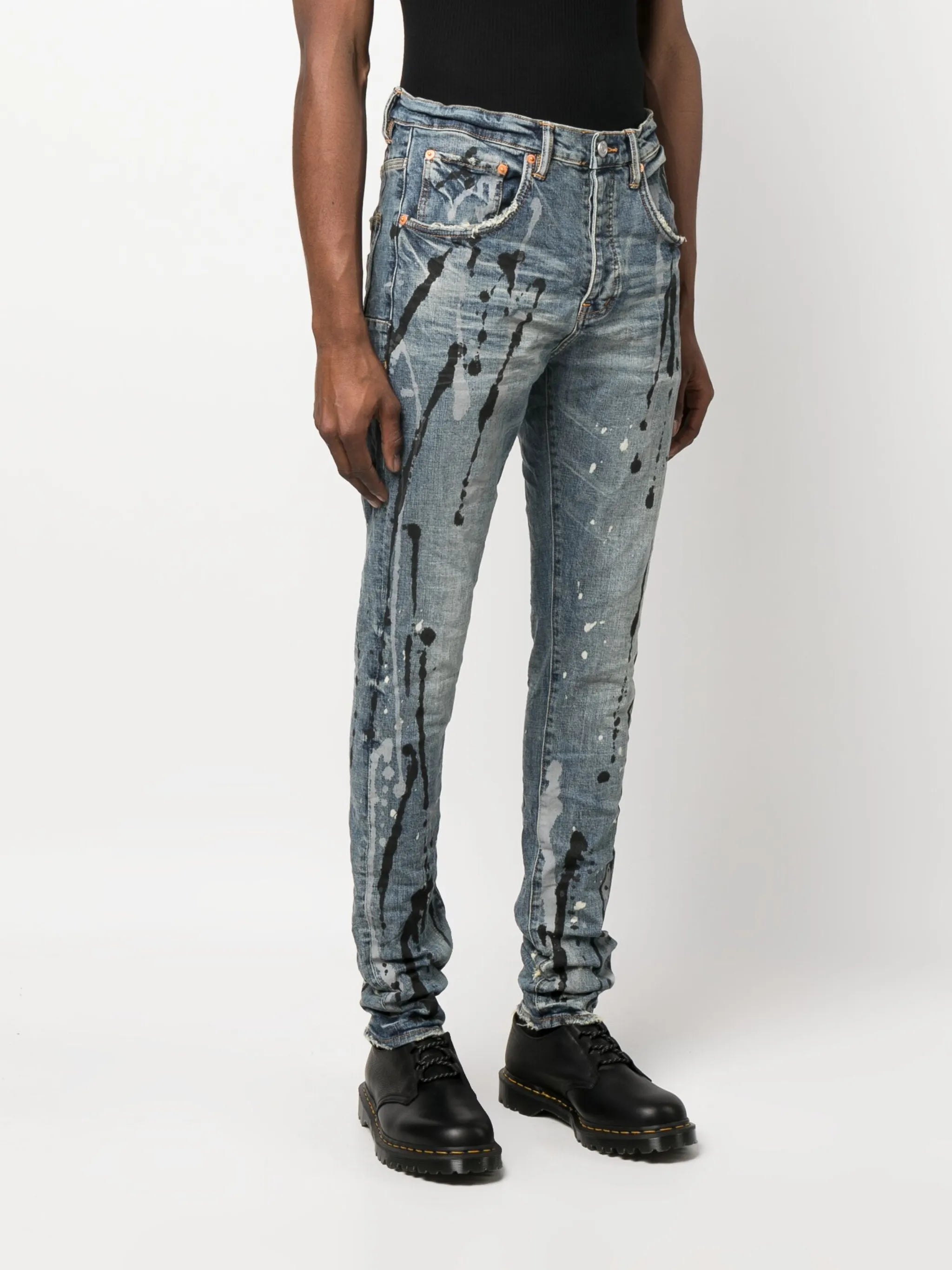 paint-splatter slim-cut jeans
