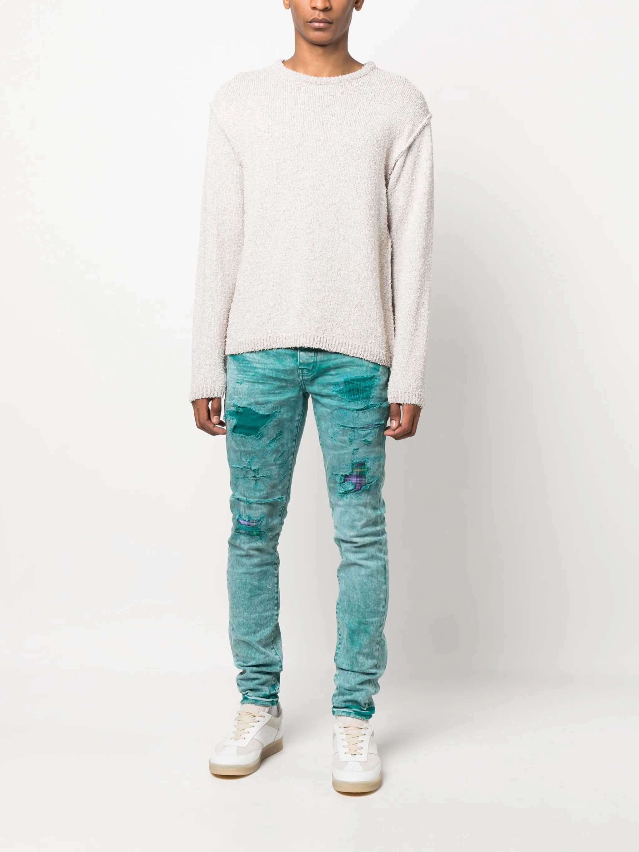 distressed skinny cut jeans