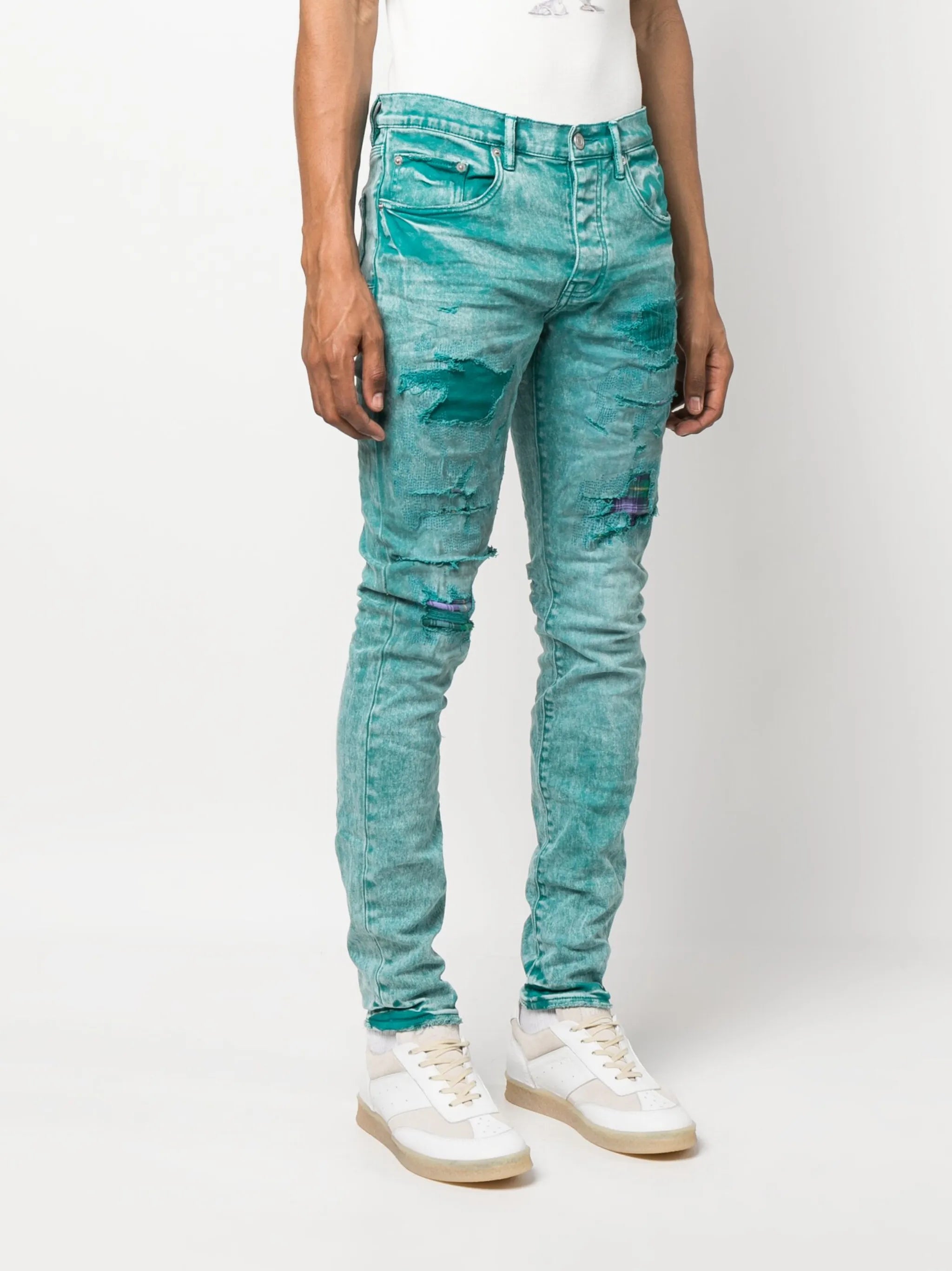 distressed skinny cut jeans