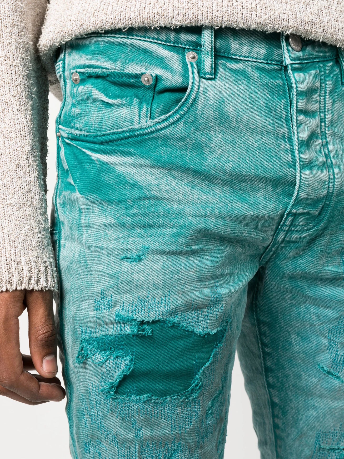 distressed skinny cut jeans