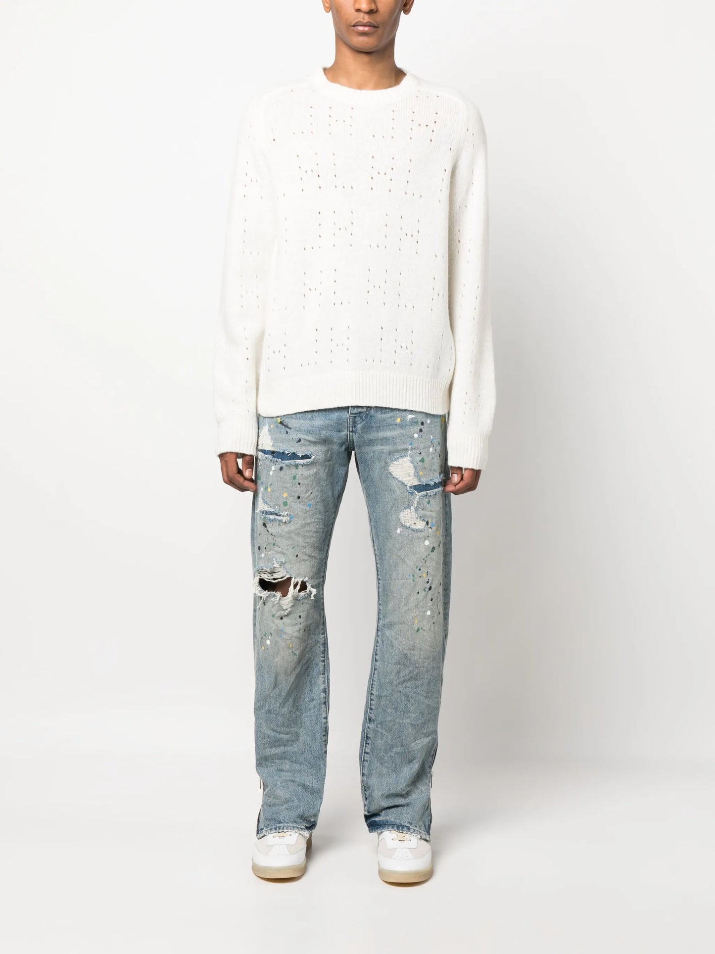 distressed straight leg jeans