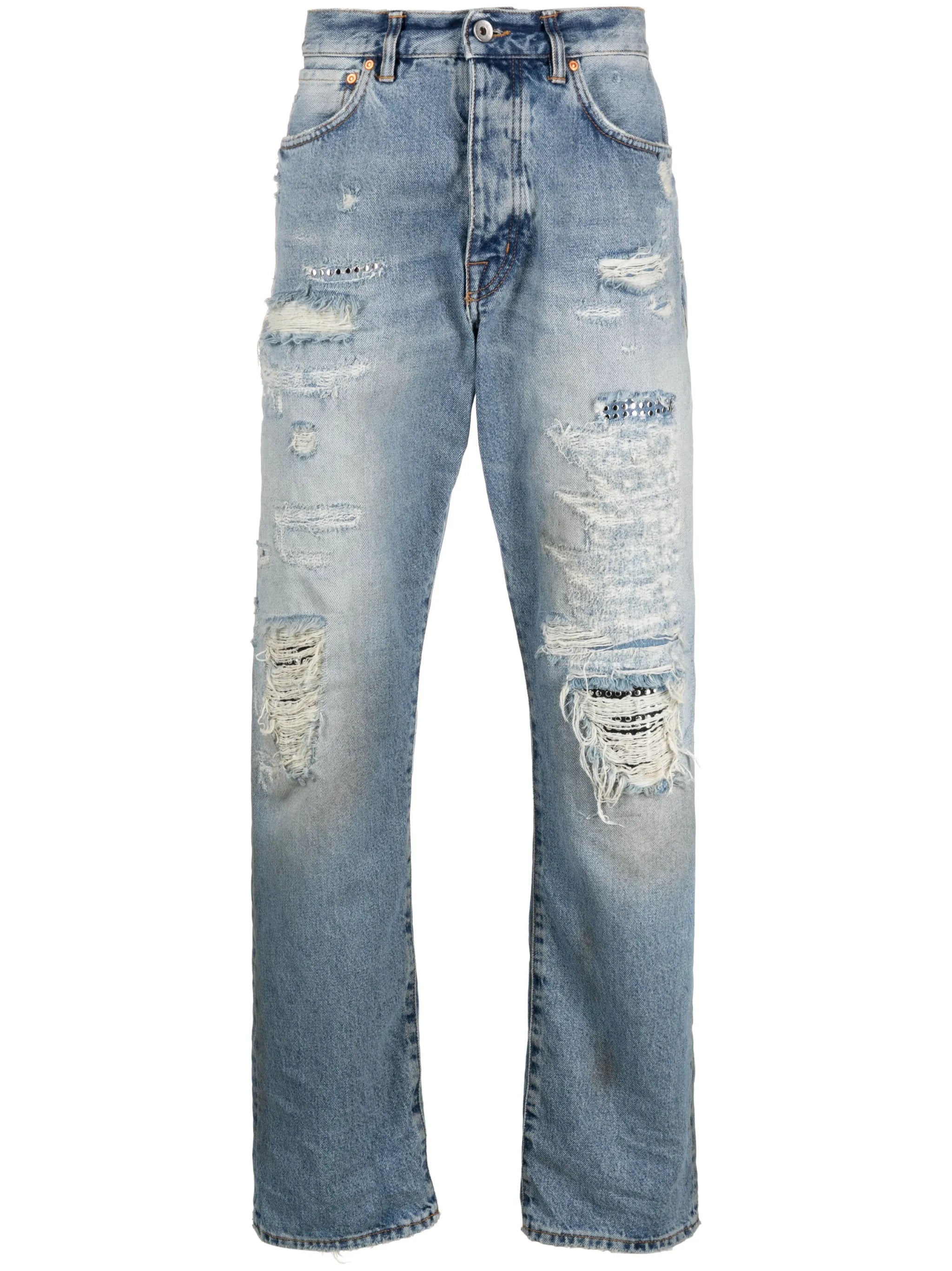 ripped straight-leg jeans