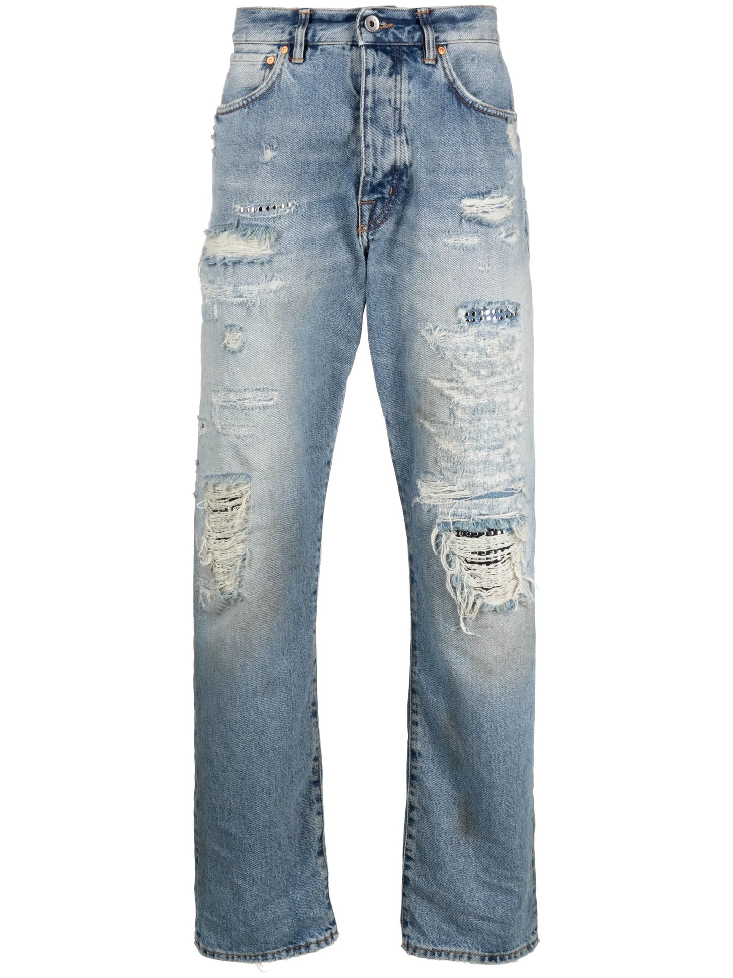 ripped straight-leg jeans