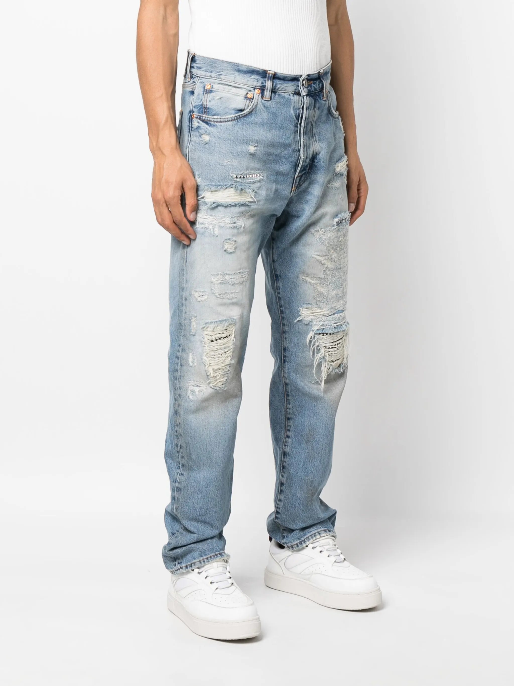 ripped straight-leg jeans