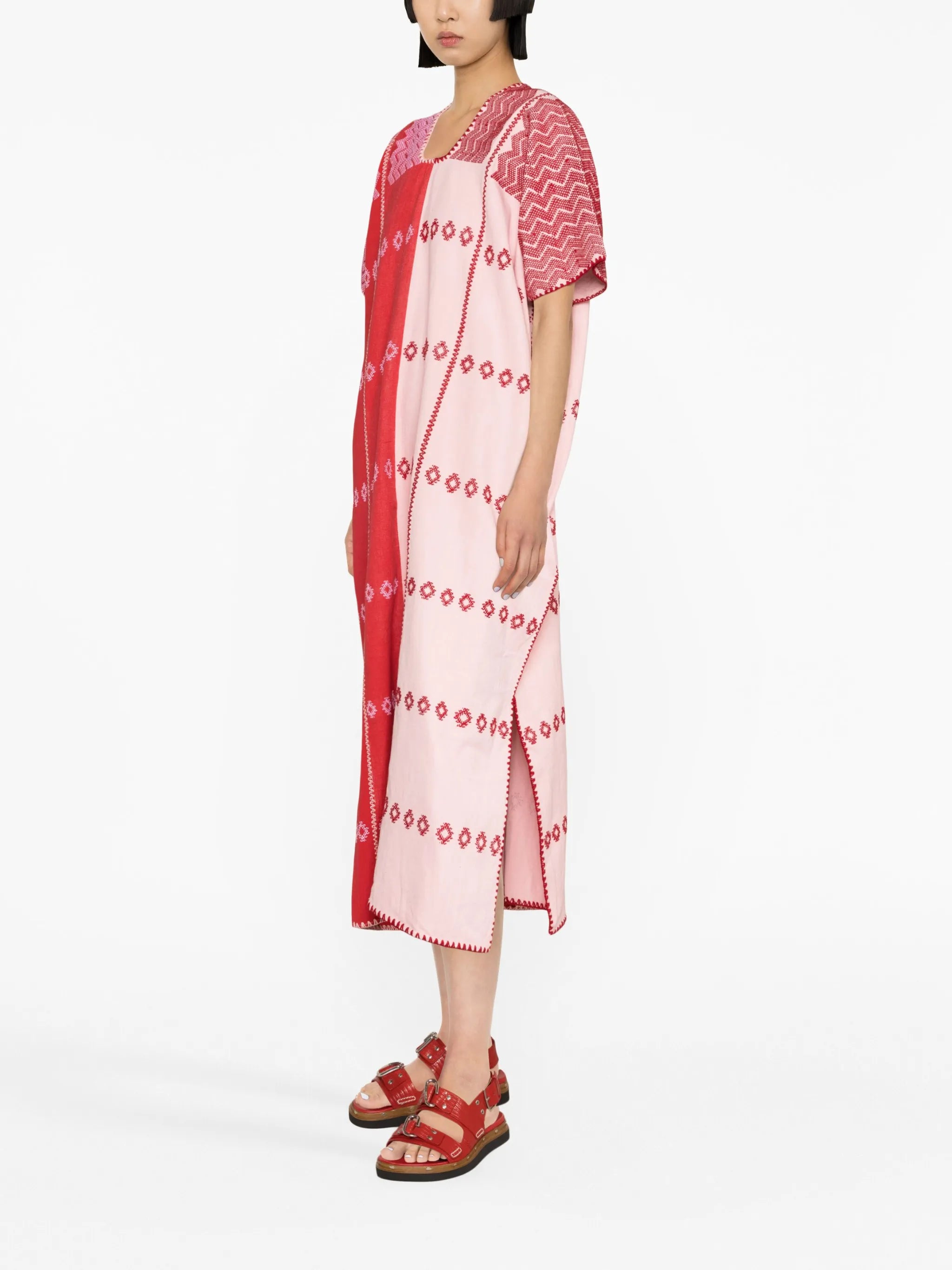 embroidered cotton midi dress