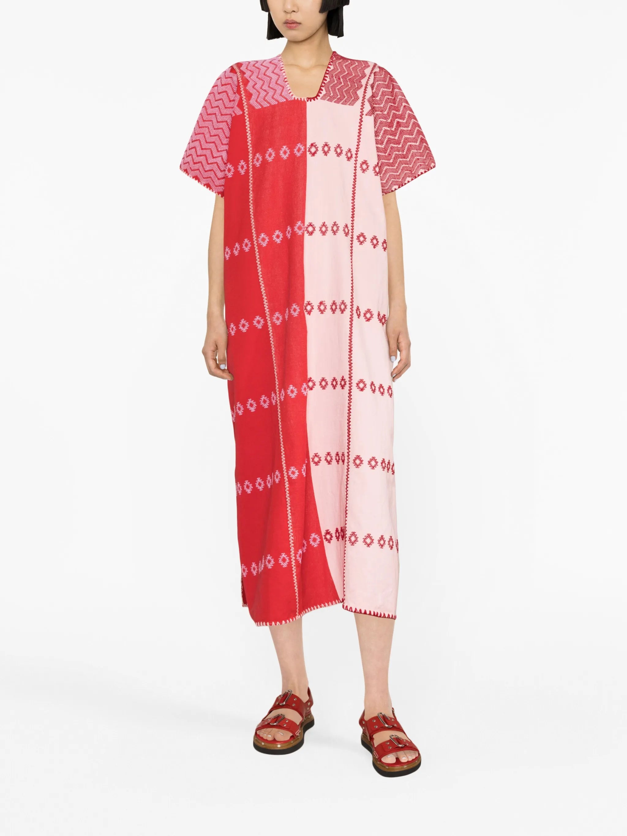 embroidered cotton midi dress
