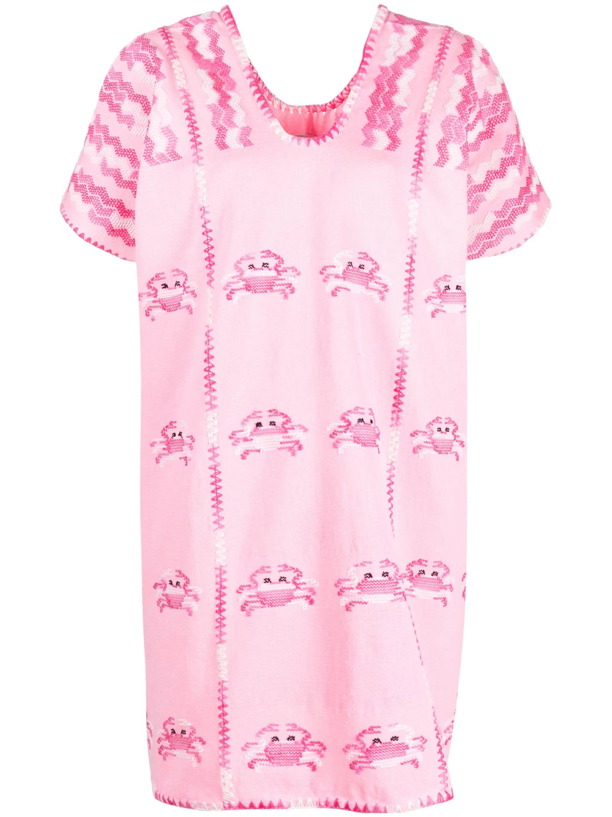 embroidered-design short-sleeve mini dress