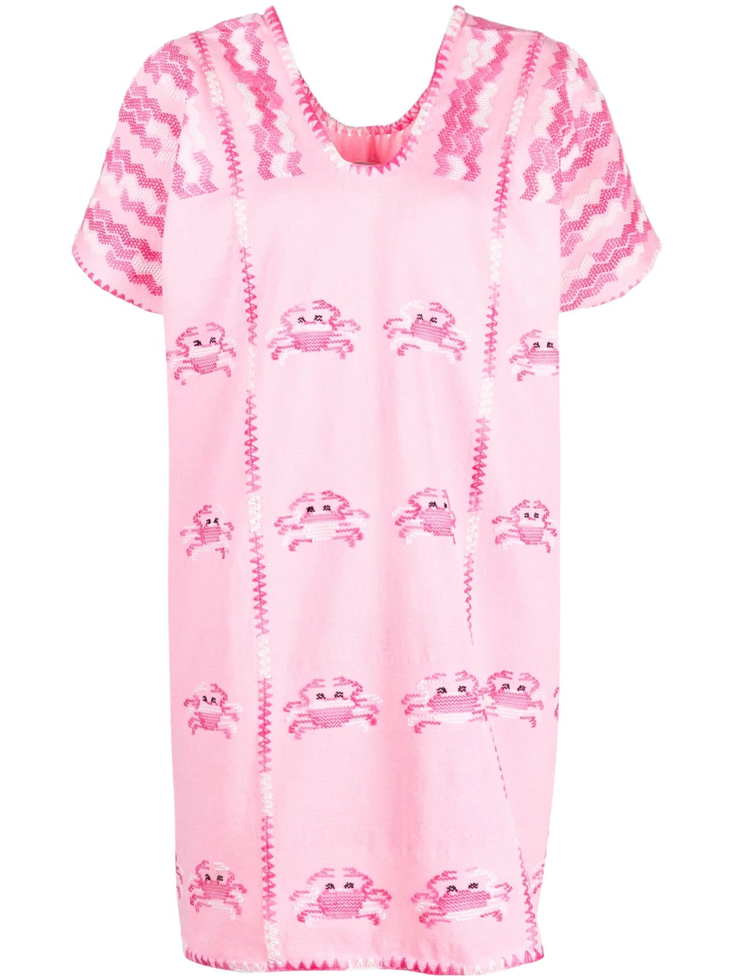 embroidered-design short-sleeve mini dress