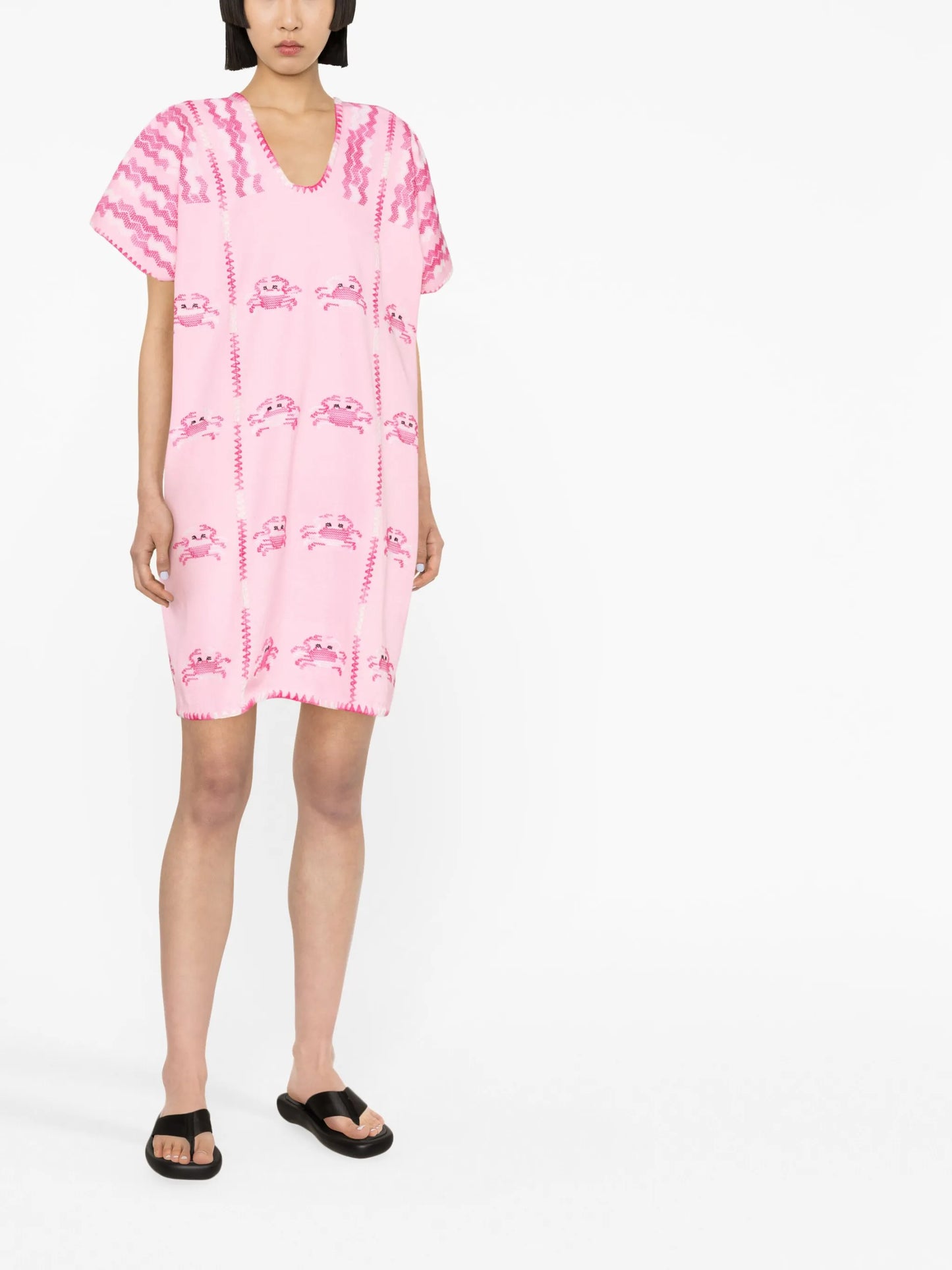embroidered-design short-sleeve mini dress