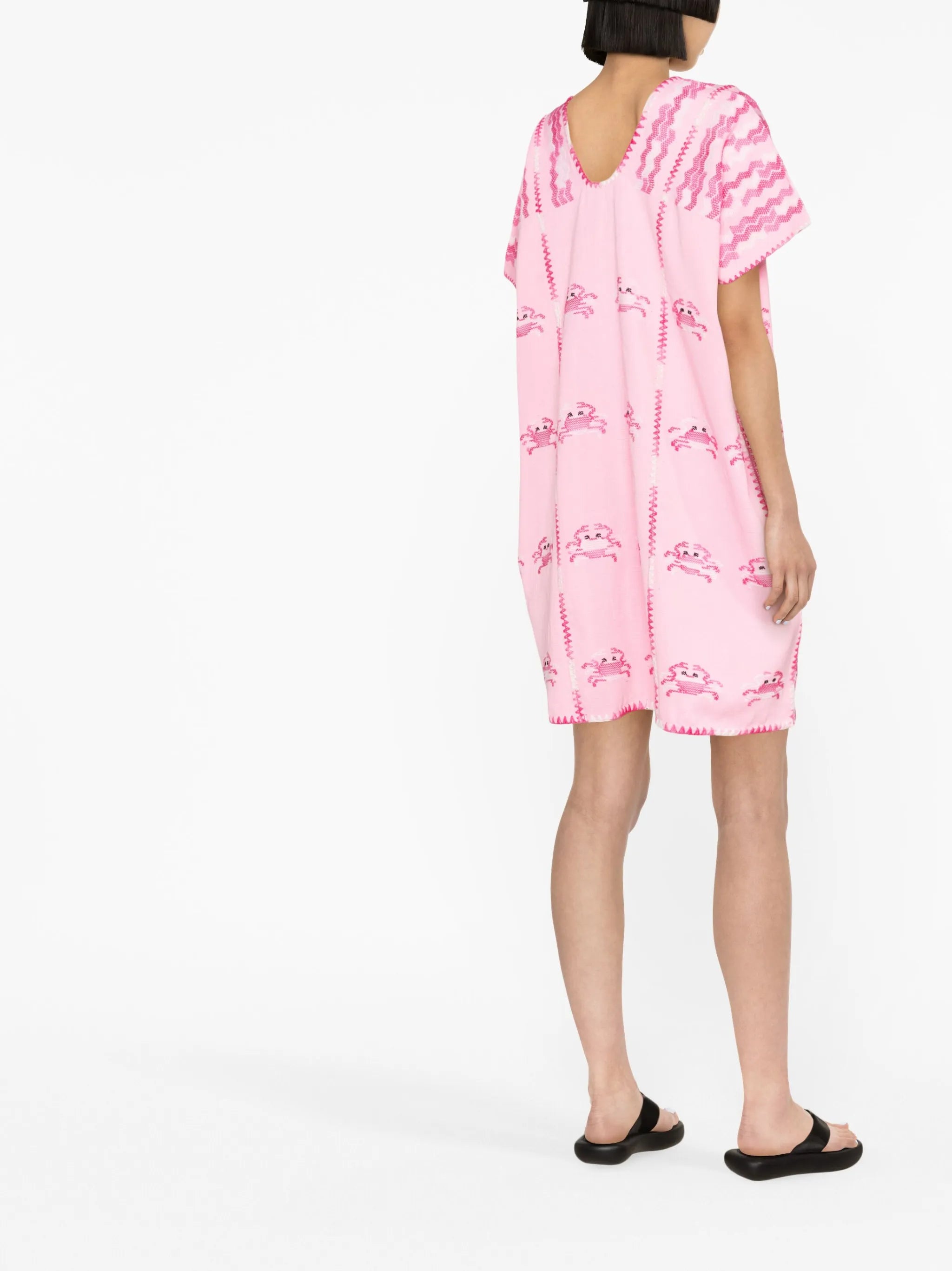 embroidered-design short-sleeve mini dress