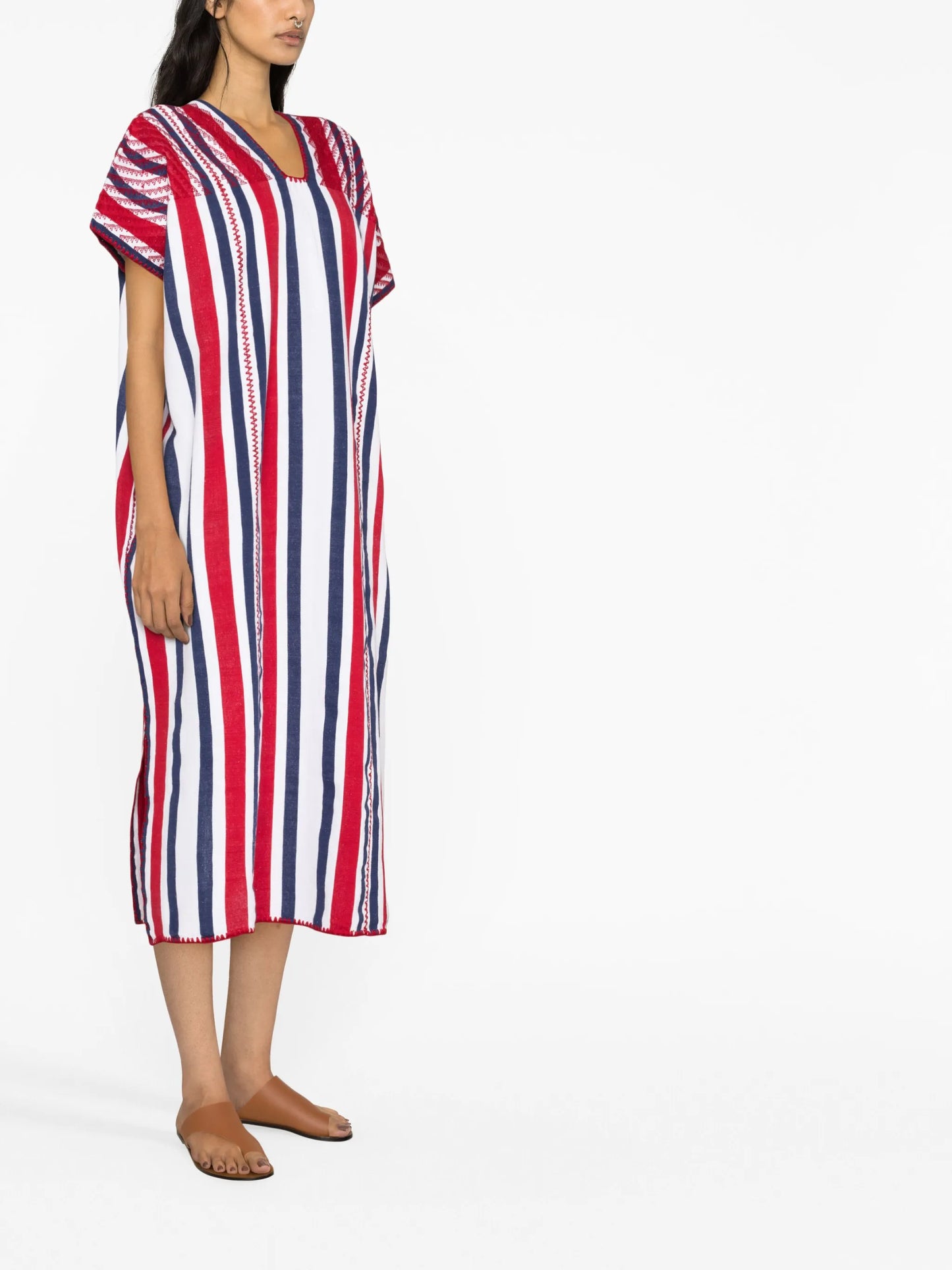 striped cotton midi dress
