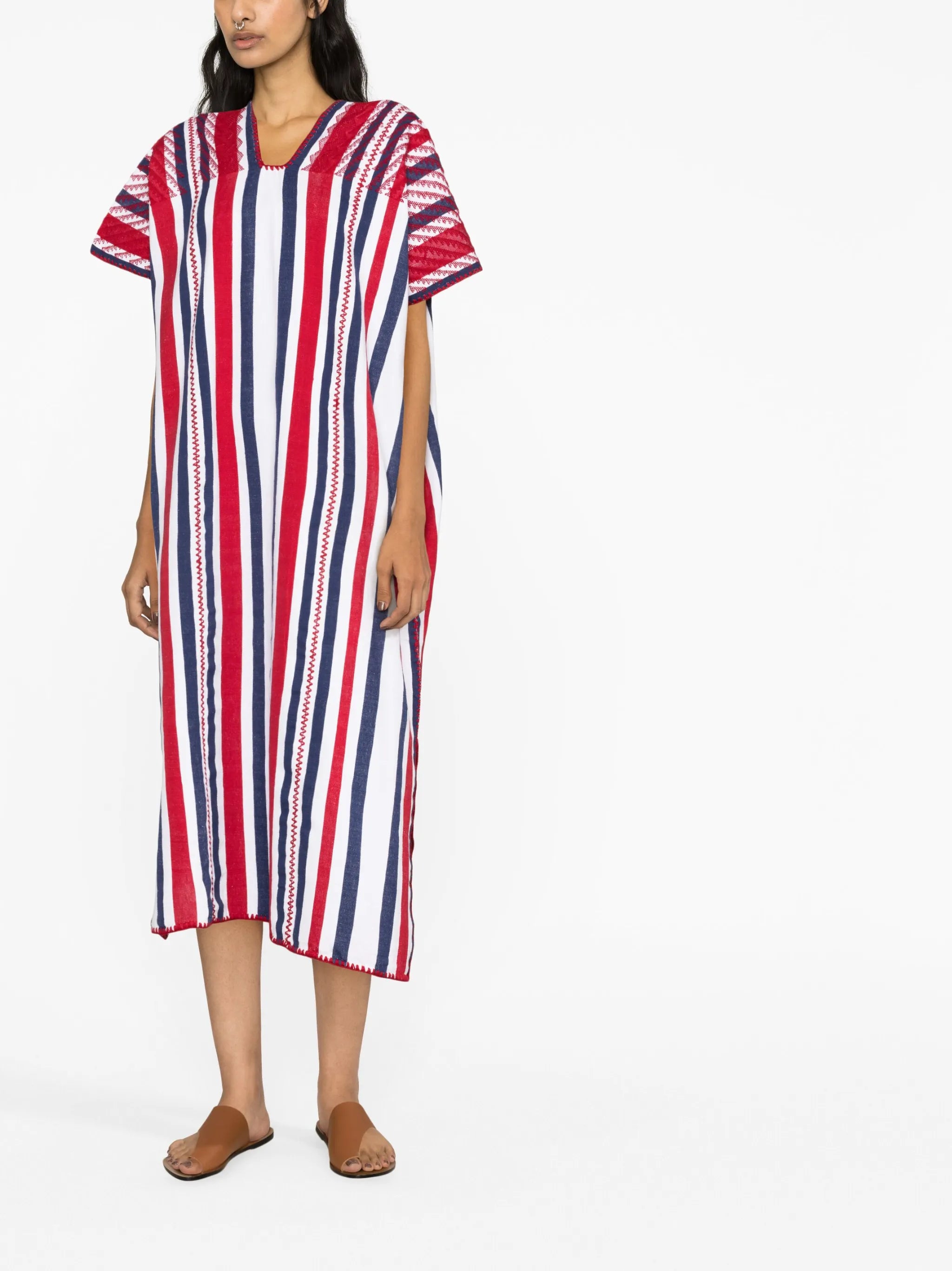 striped cotton midi dress