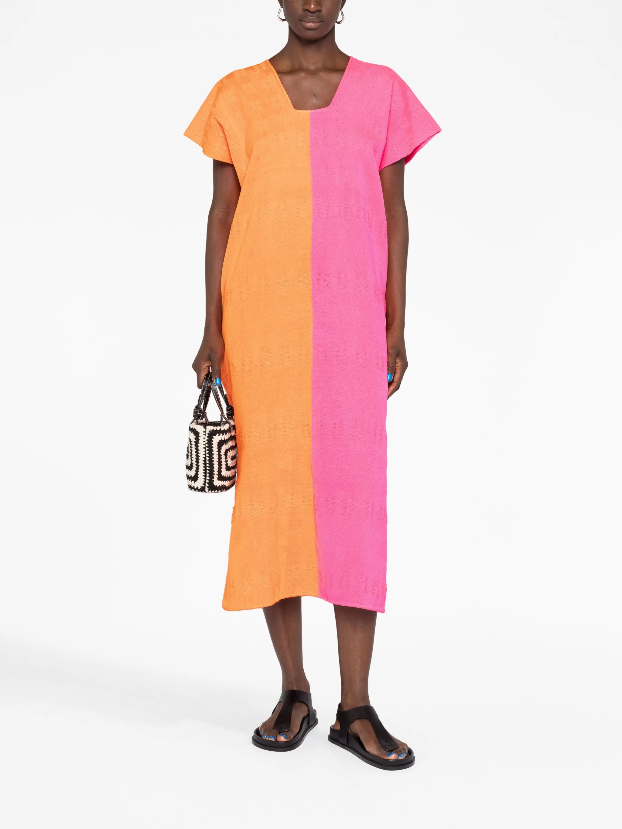 colour-block cotton midi dress