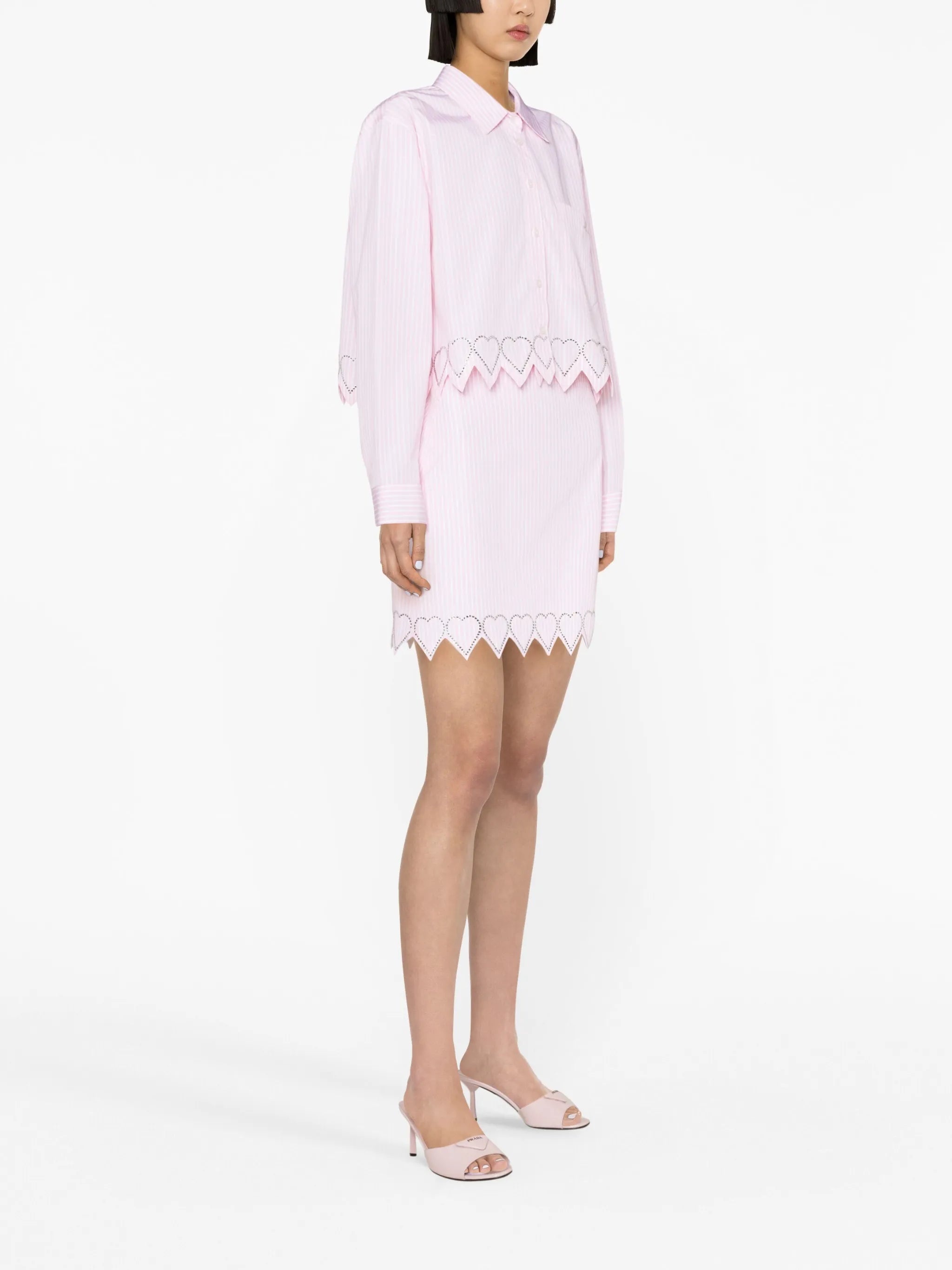 embellished-heart stripe-print shirt
