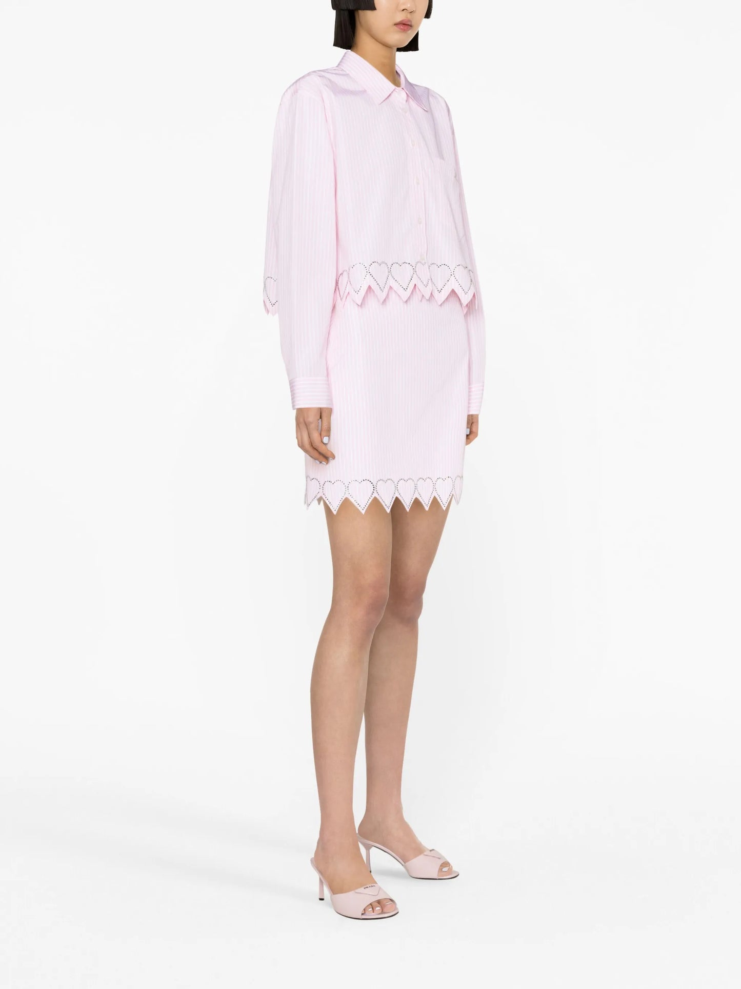 embellished-heart stripe-print shirt