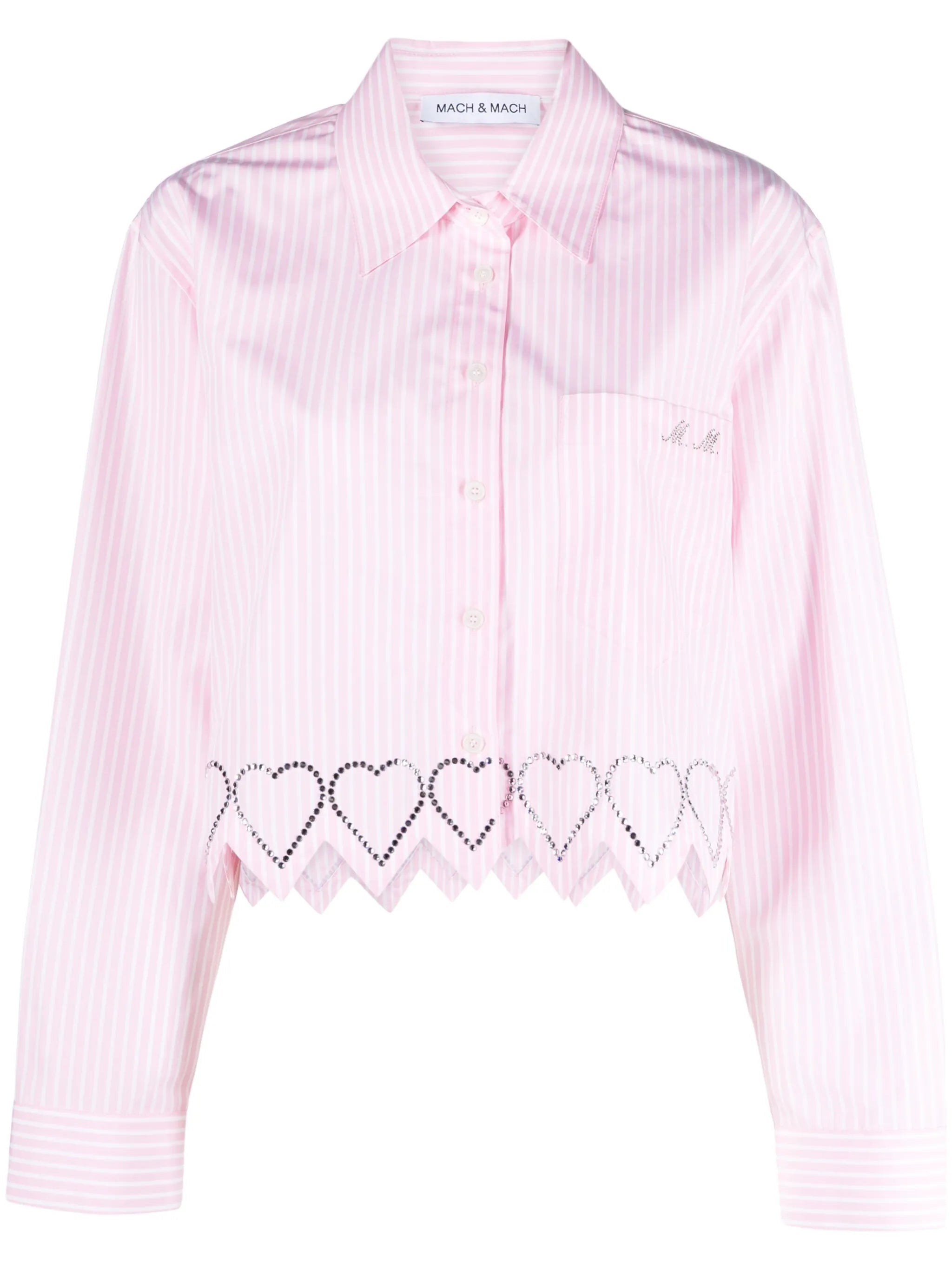 embellished-heart stripe-print shirt