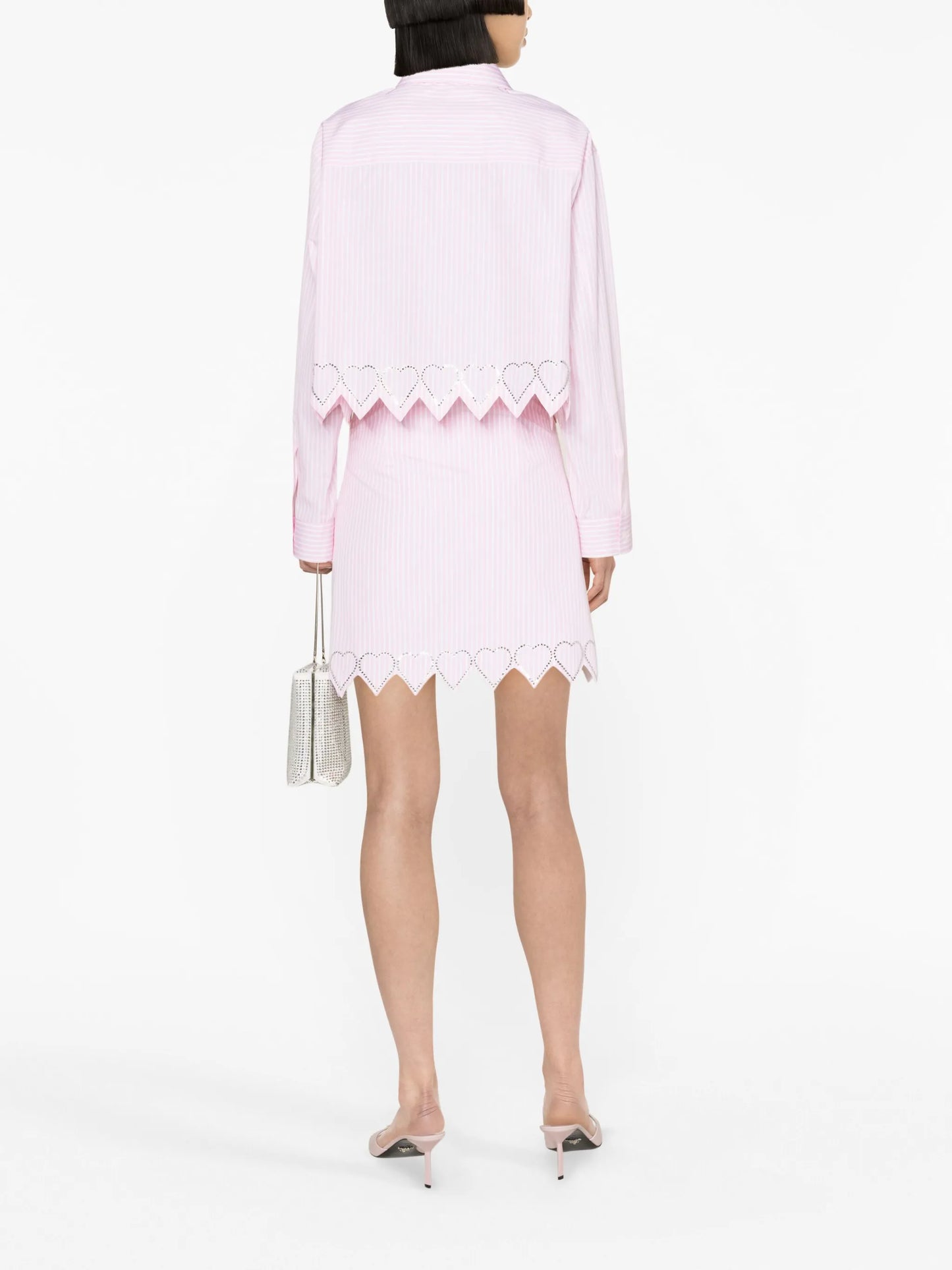 embellished-heart stripe-print shirt
