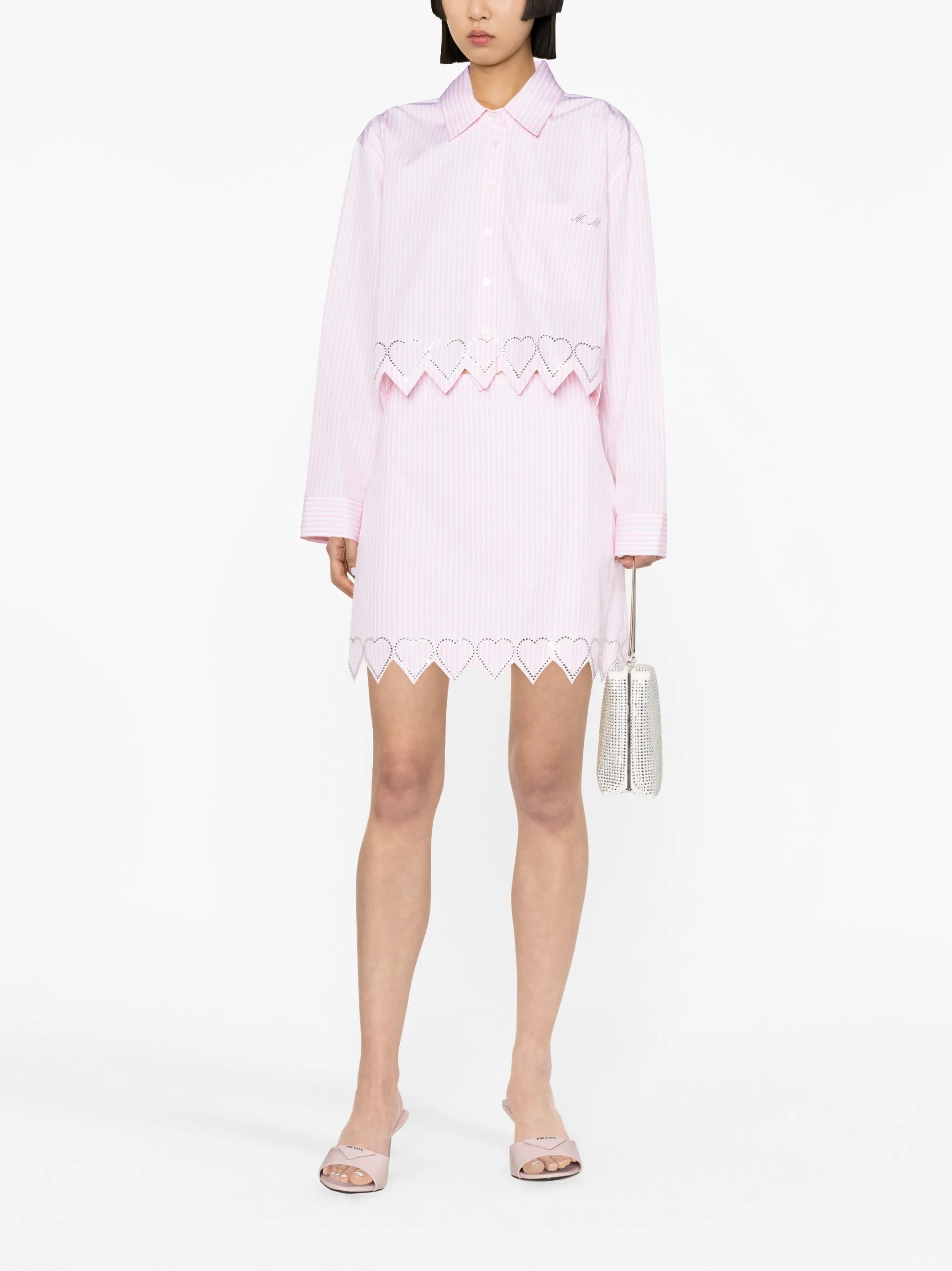 embellished-heart stripe-print shirt