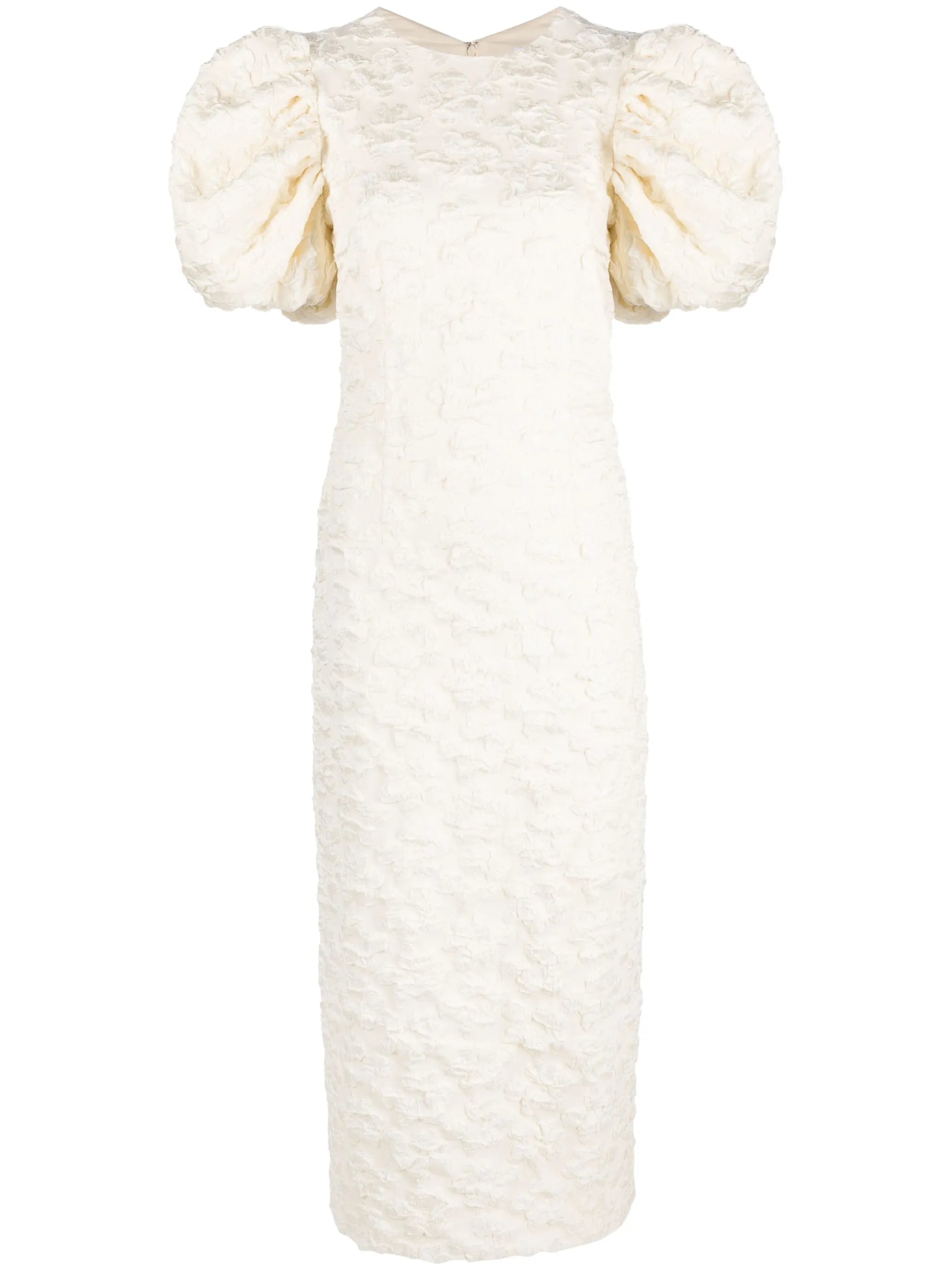 patterned-jacquard midi bridal dress