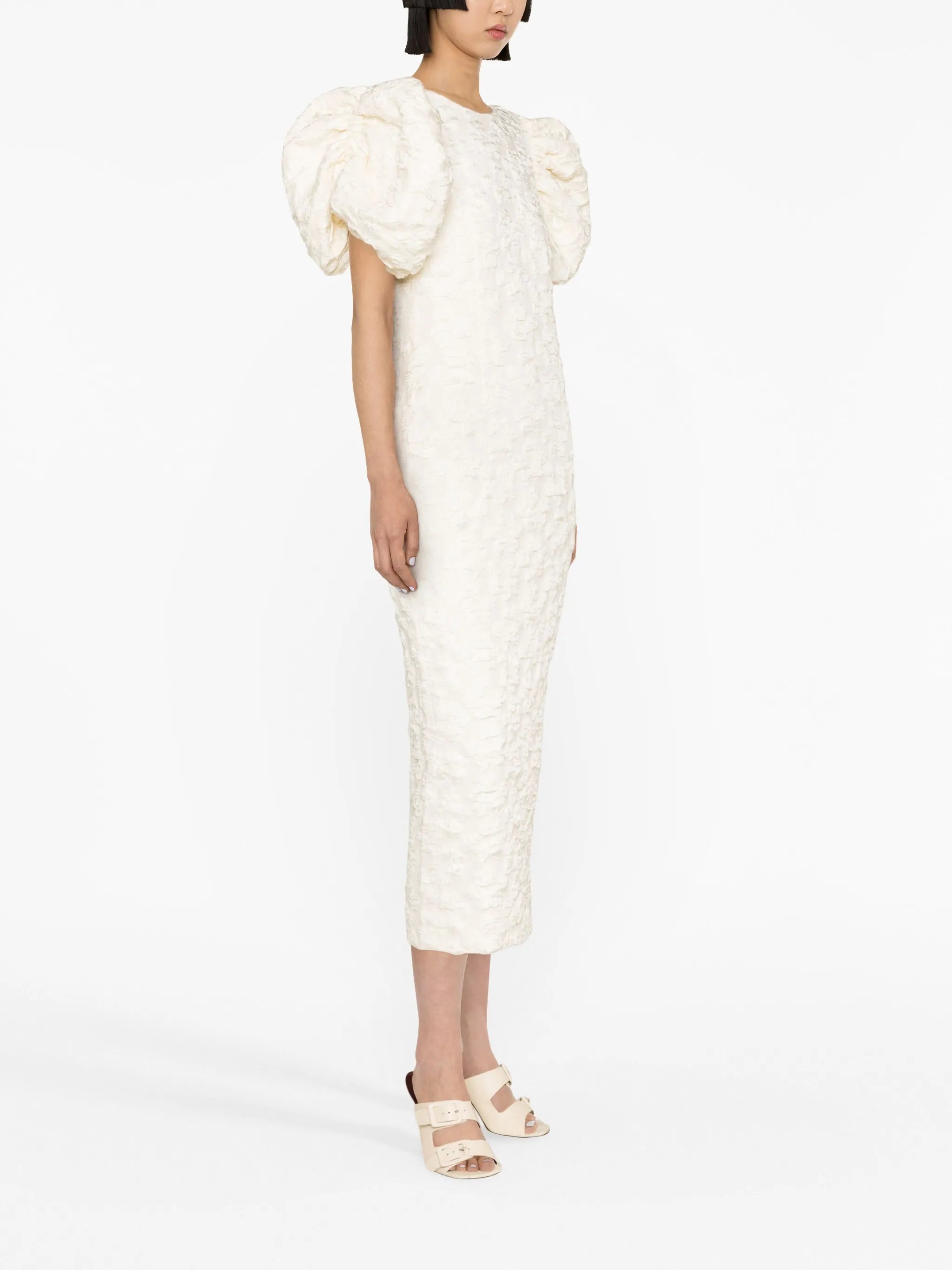 patterned-jacquard midi bridal dress