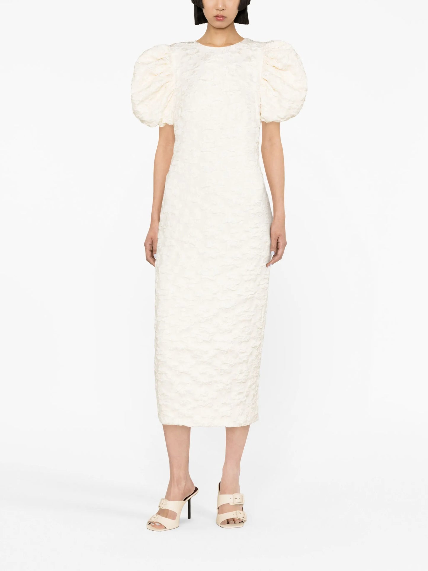 patterned-jacquard midi bridal dress