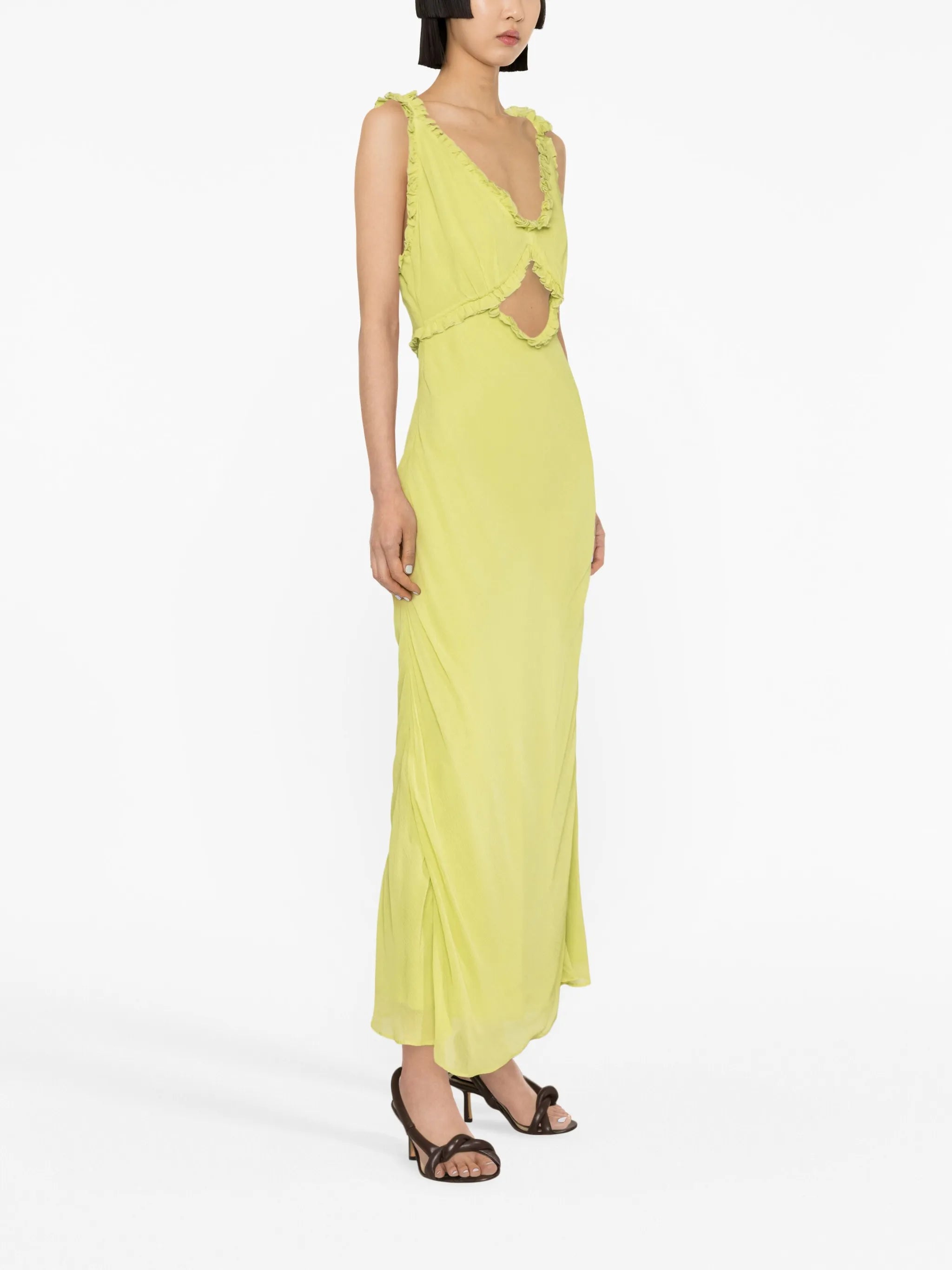 Olive ruffled-trim maxi dress