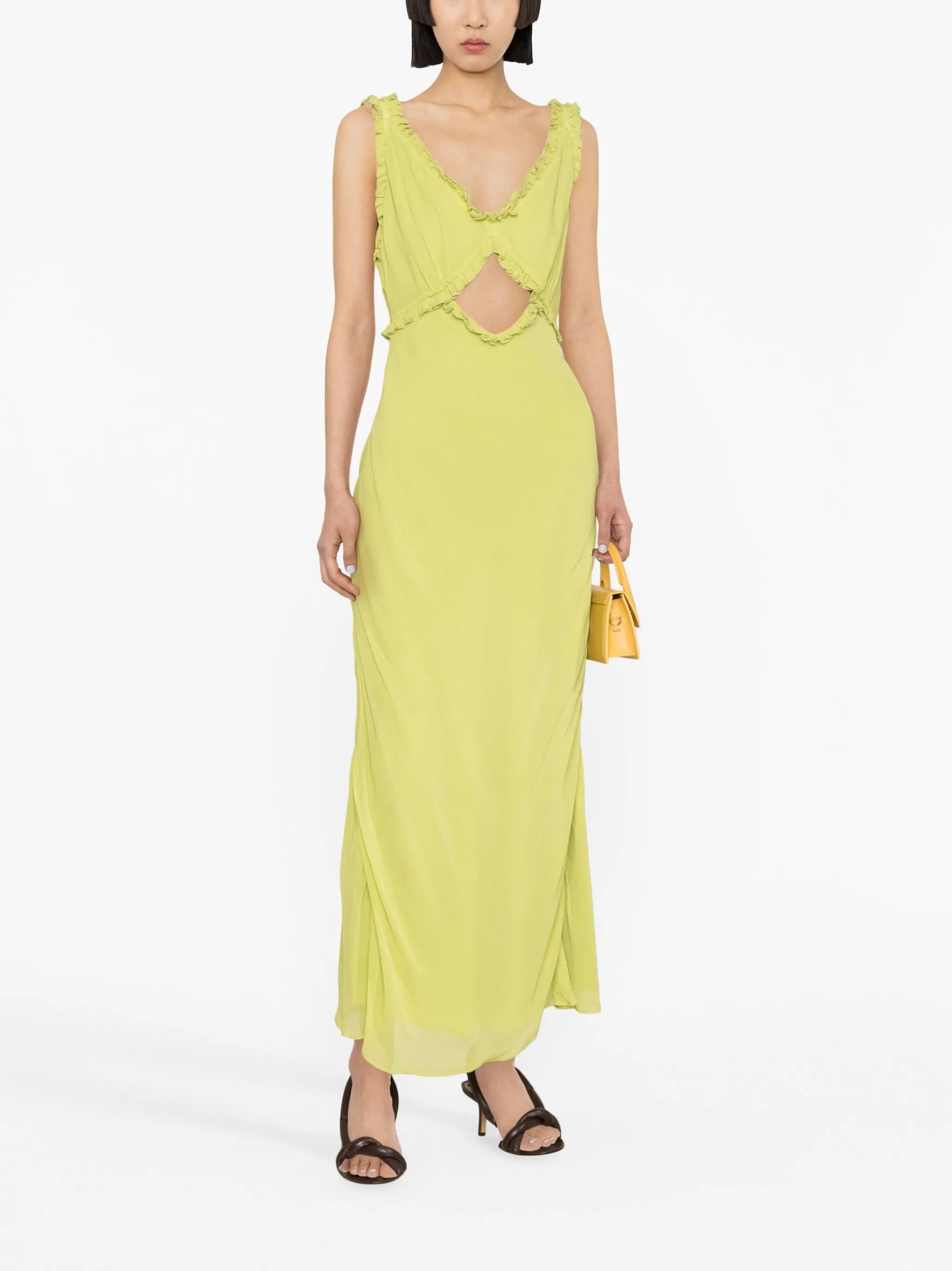 Olive ruffled-trim maxi dress