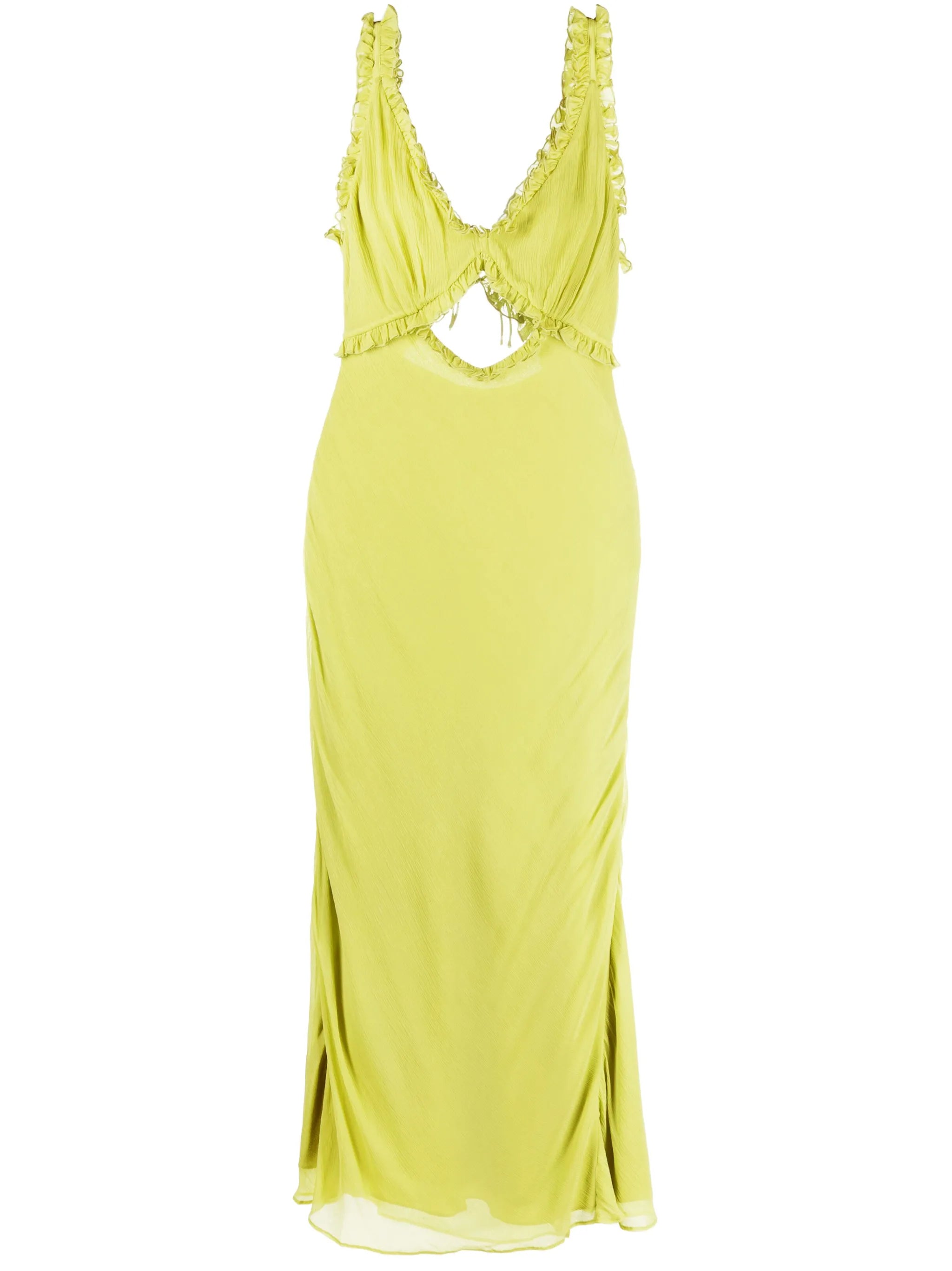 Olive ruffled-trim maxi dress
