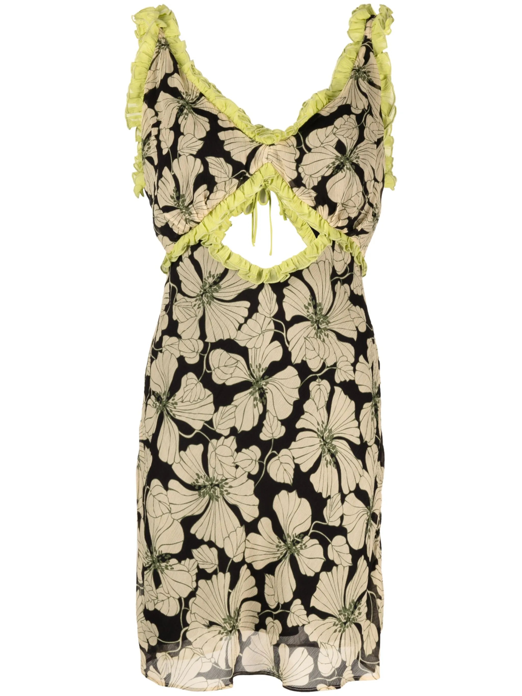 Olive floral-print minidress