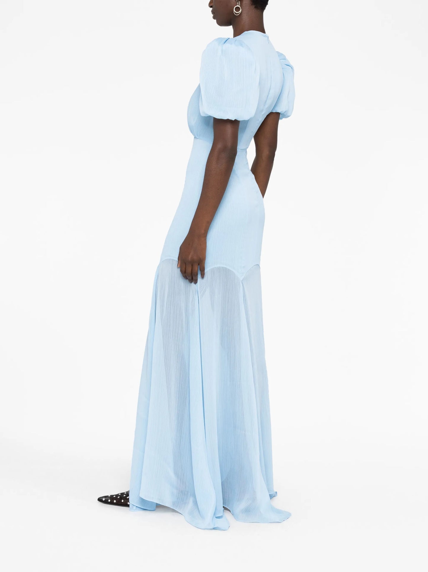 Aqua puff-sleeve maxi dress