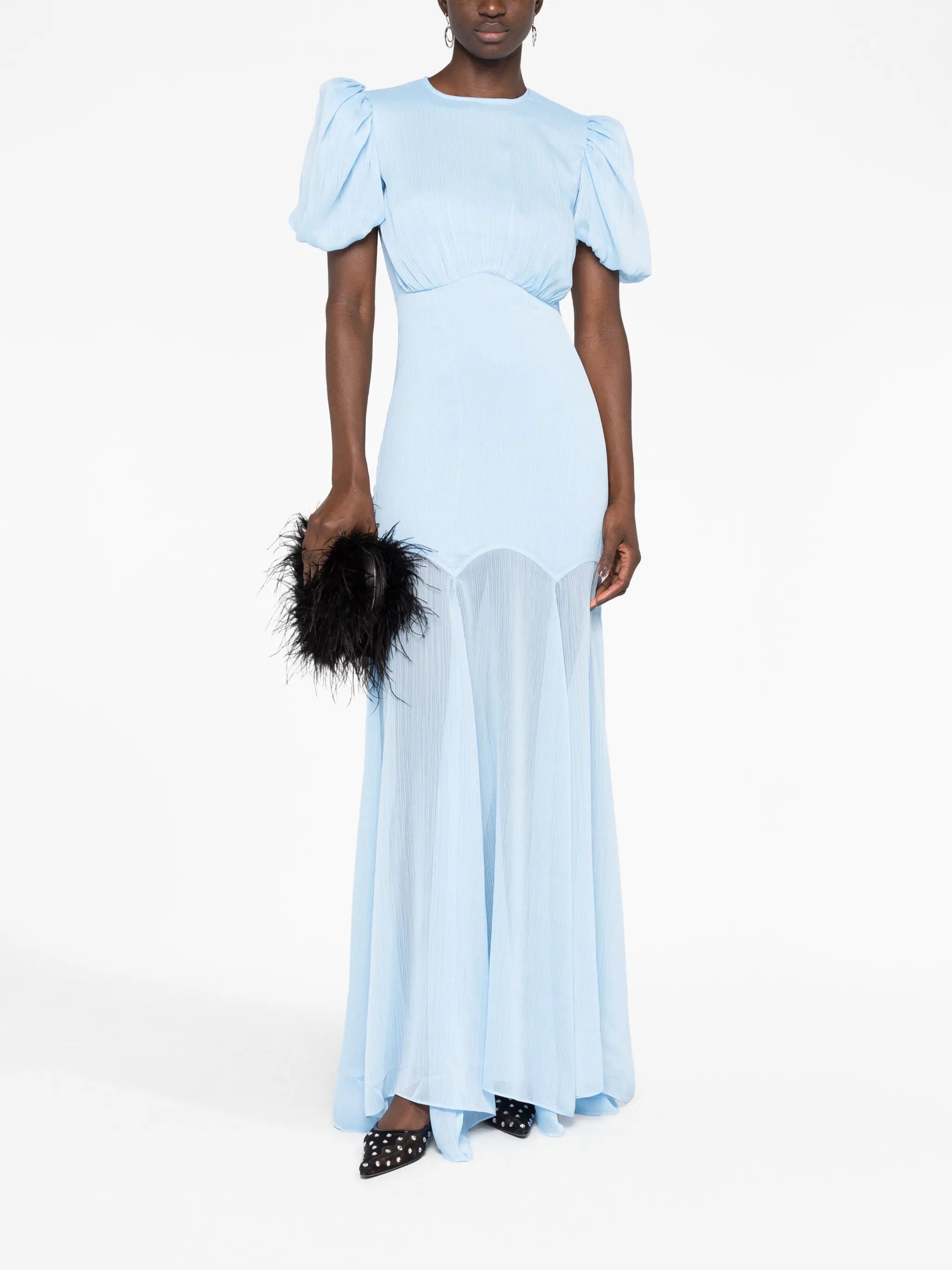 Aqua puff-sleeve maxi dress