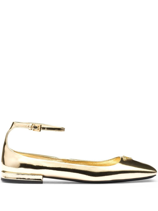 metallic-effect leather ballerina shoes