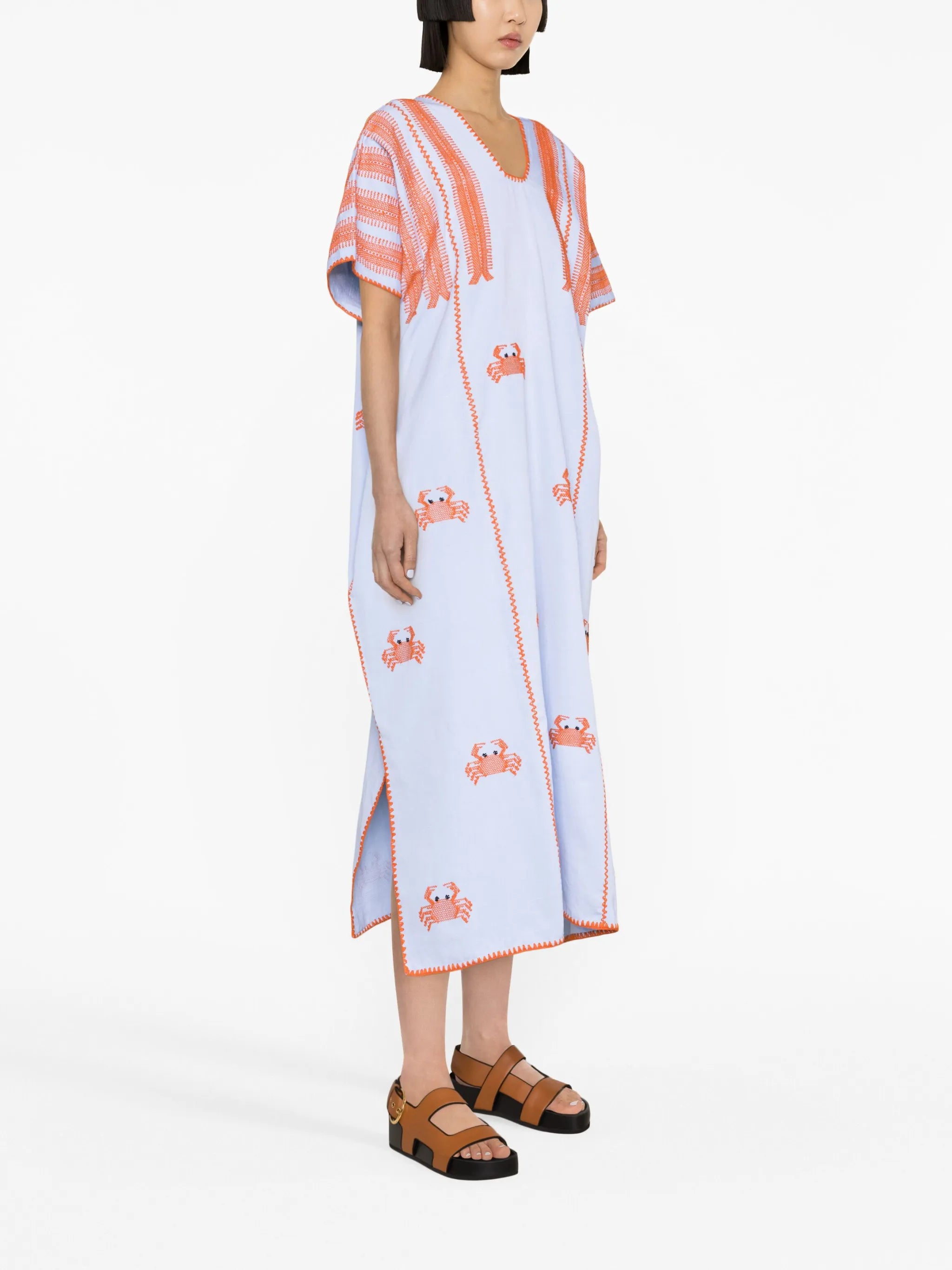 crab-motif embroidered kaftan dress