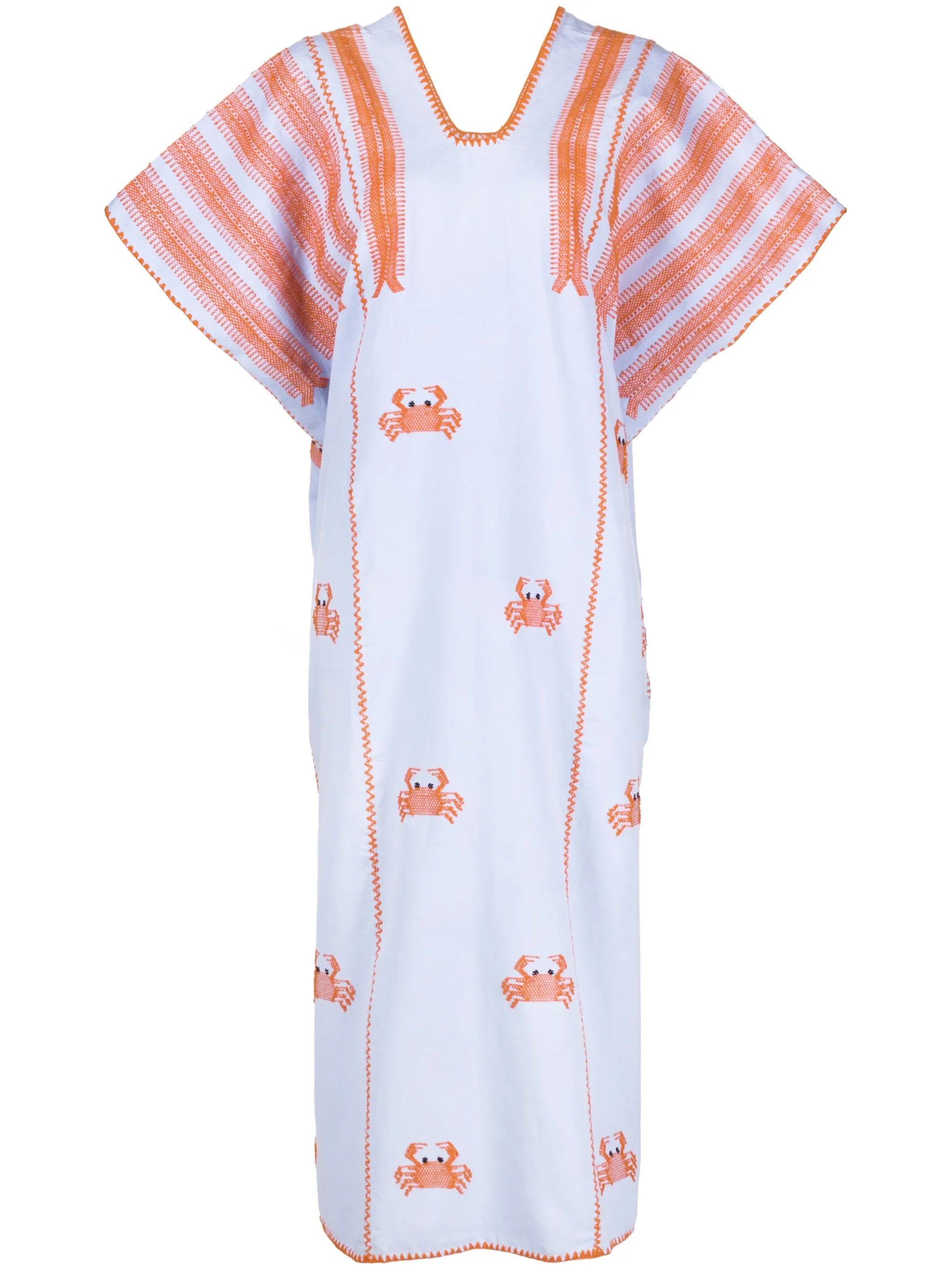 crab-motif embroidered kaftan dress