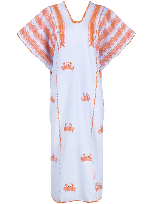 crab-motif embroidered kaftan dress