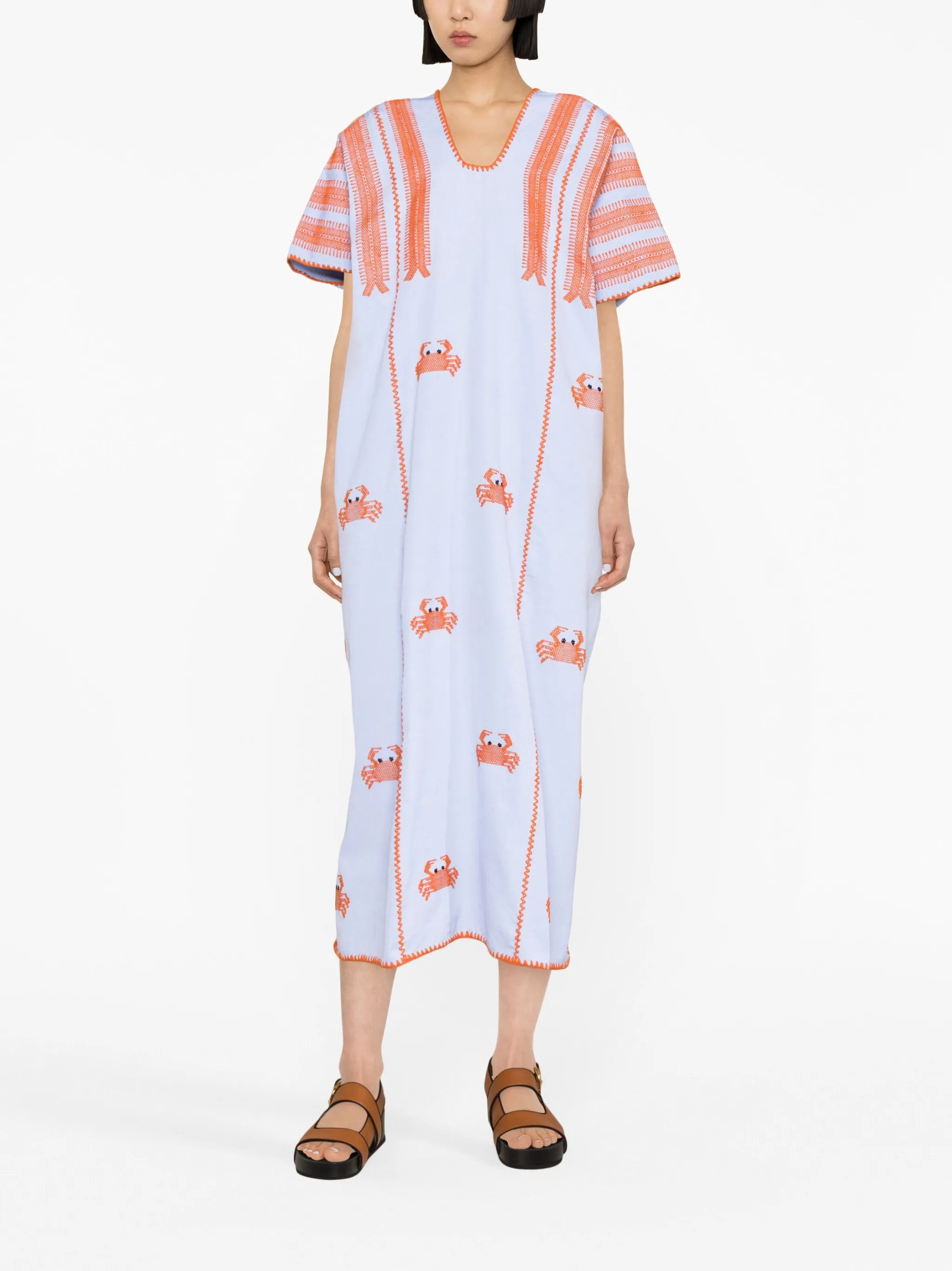 crab-motif embroidered kaftan dress