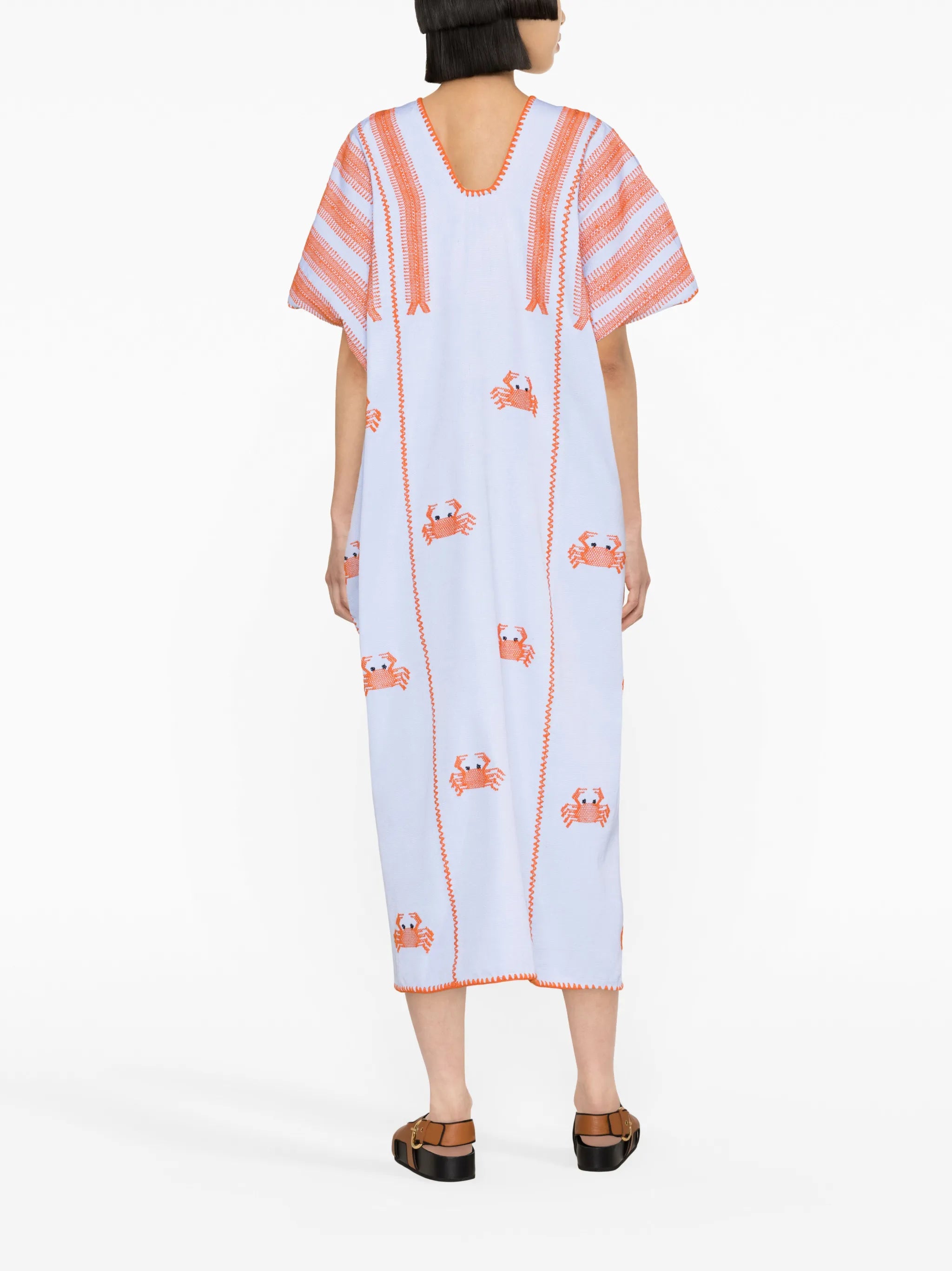 crab-motif embroidered kaftan dress