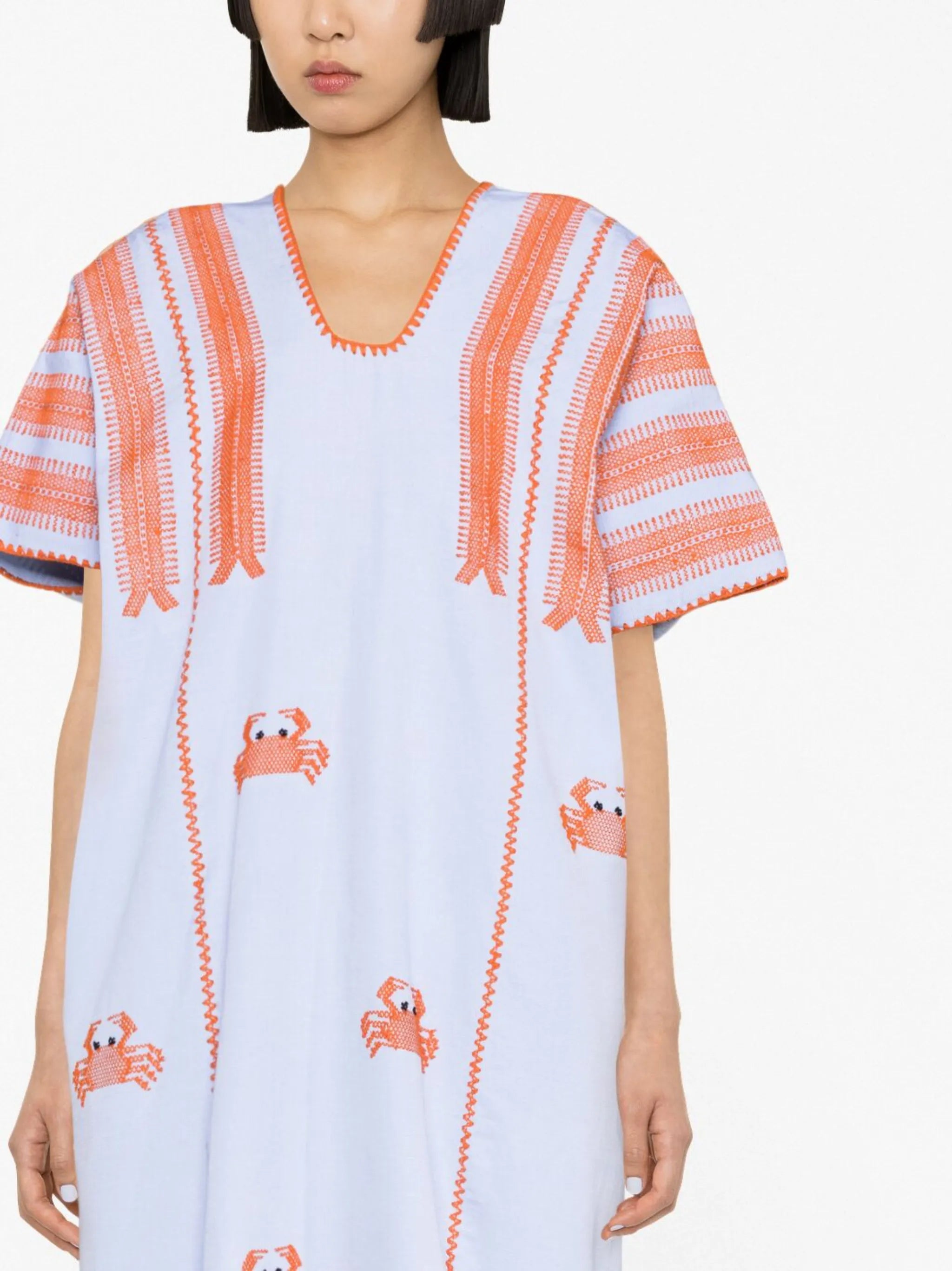 crab-motif embroidered kaftan dress