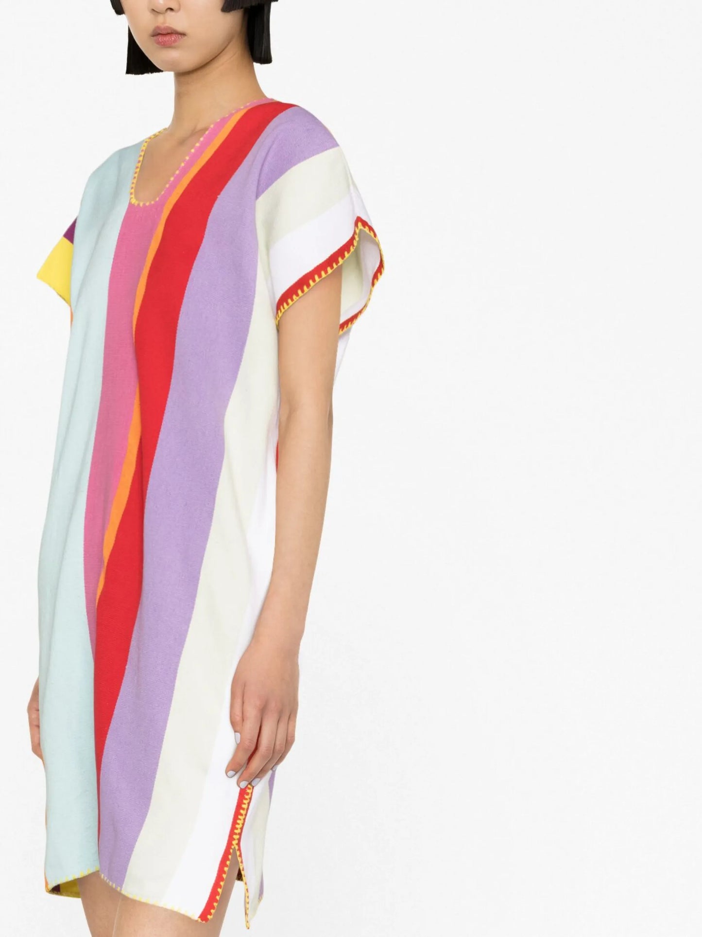 striped kaftan minidress
