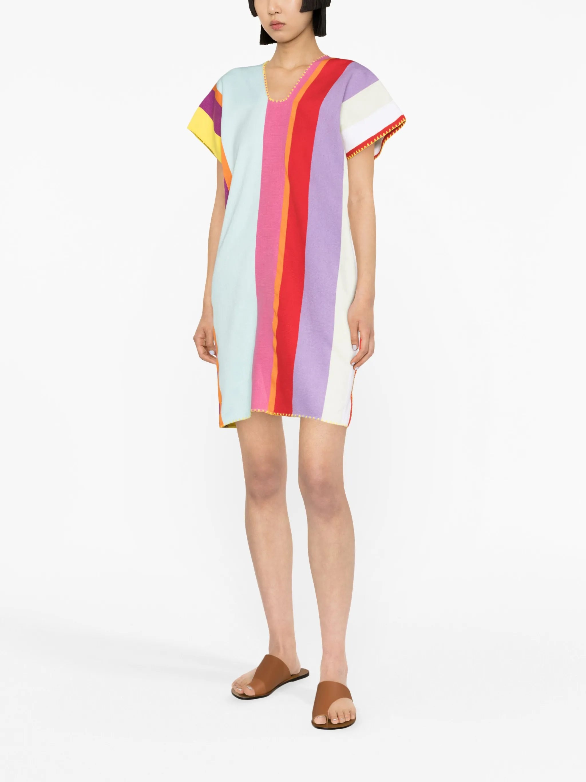 striped kaftan minidress