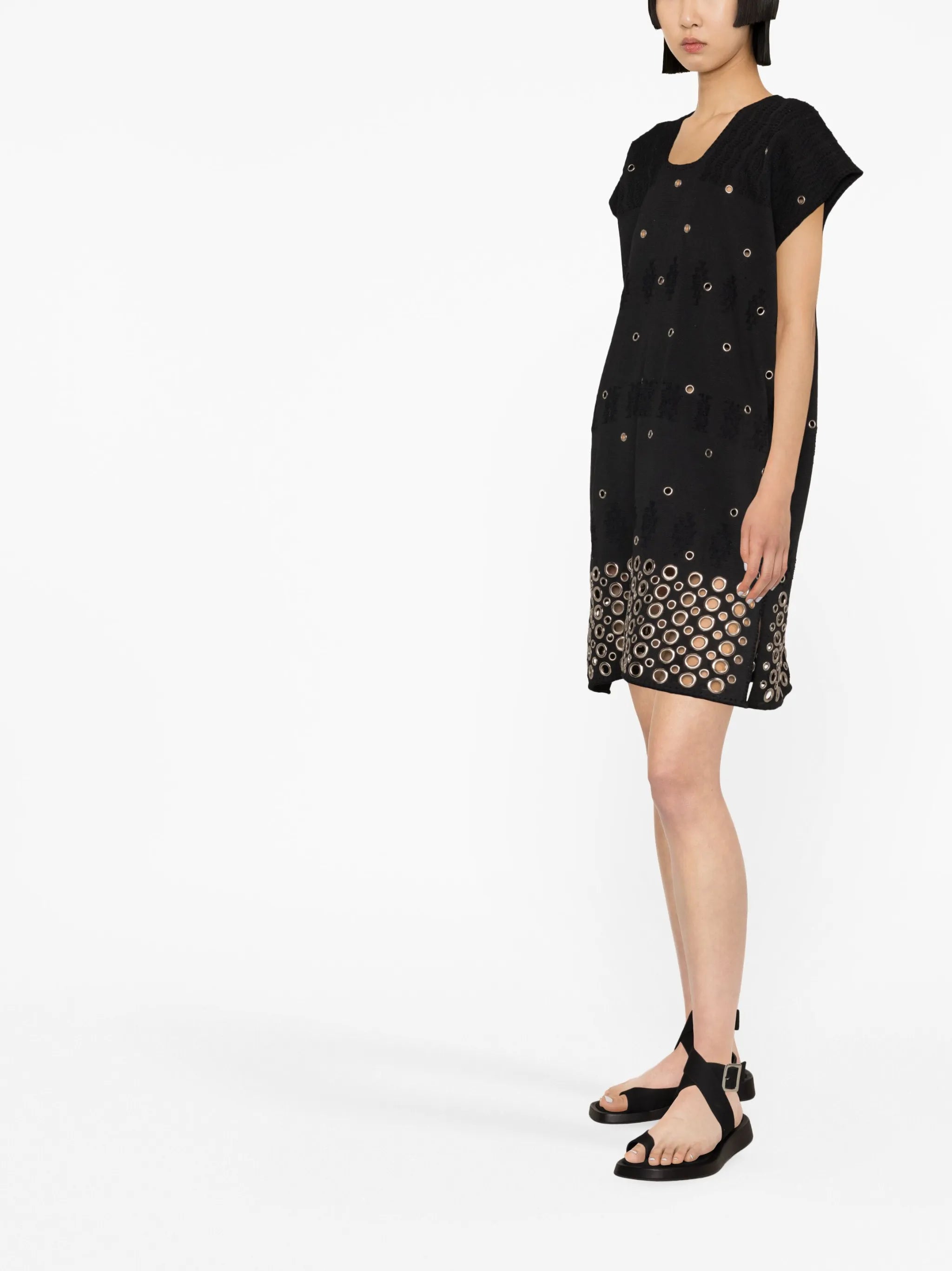 eyelet-embellishment short-sleeve minidress