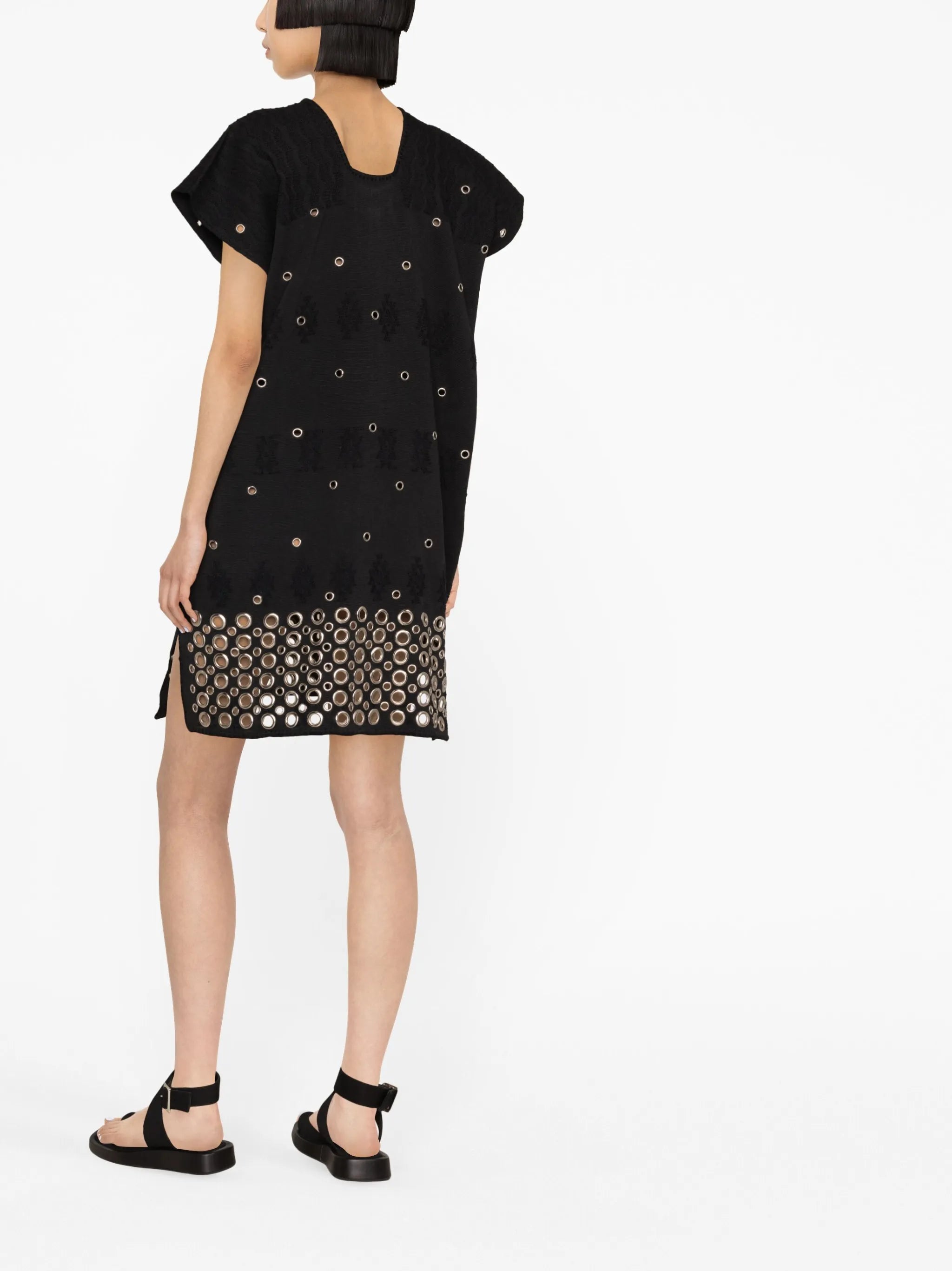 eyelet-embellishment short-sleeve minidress