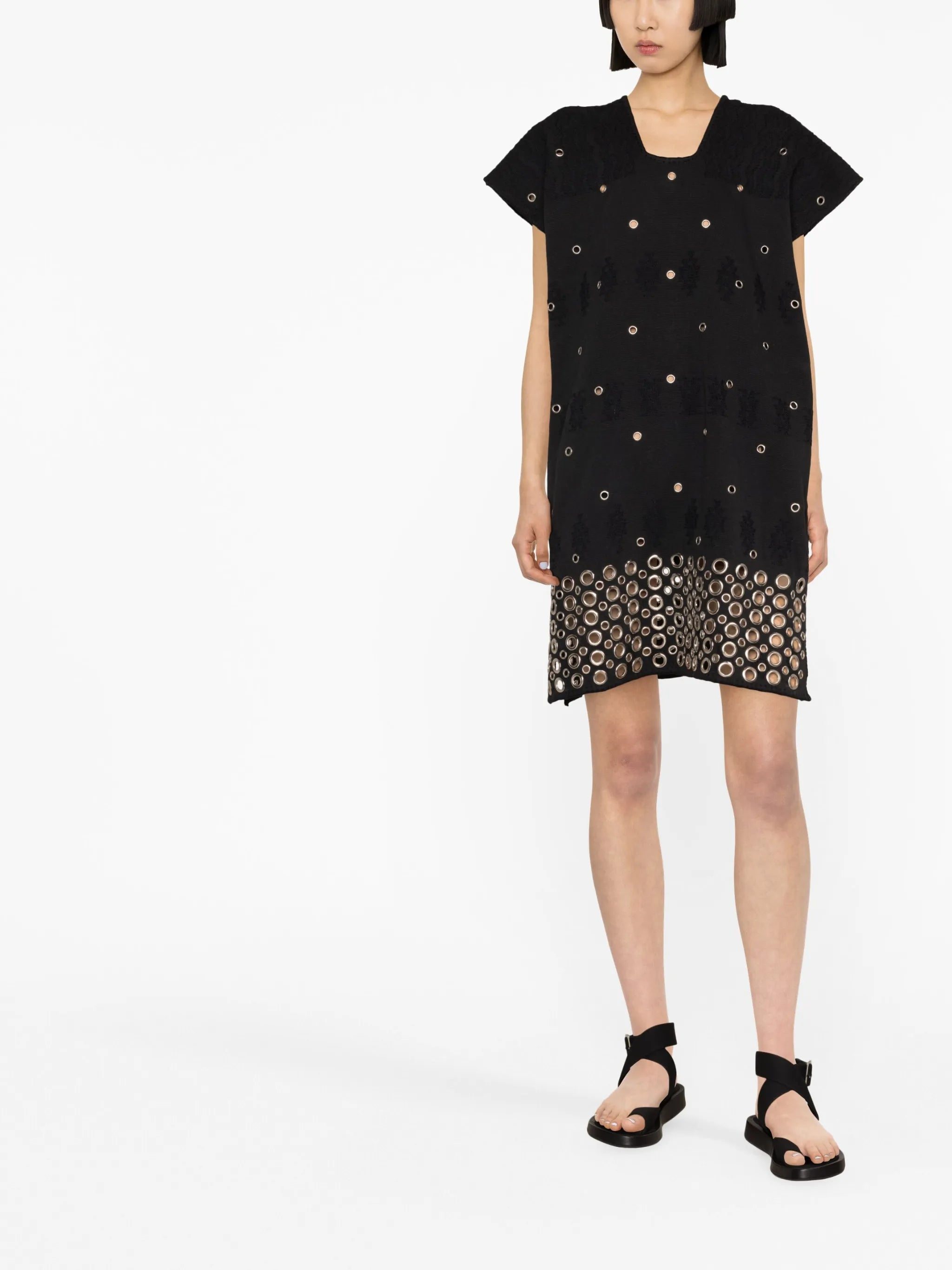 eyelet-embellishment short-sleeve minidress