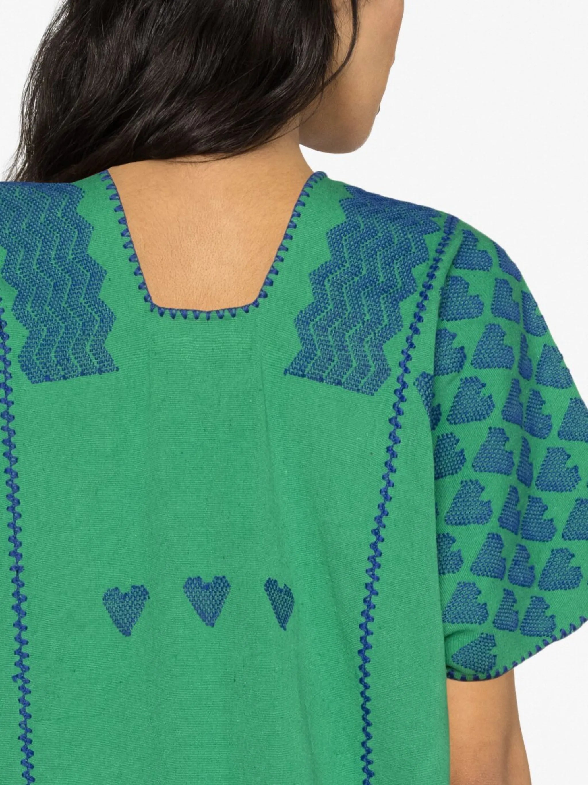 heart-embroidered kaftan dress