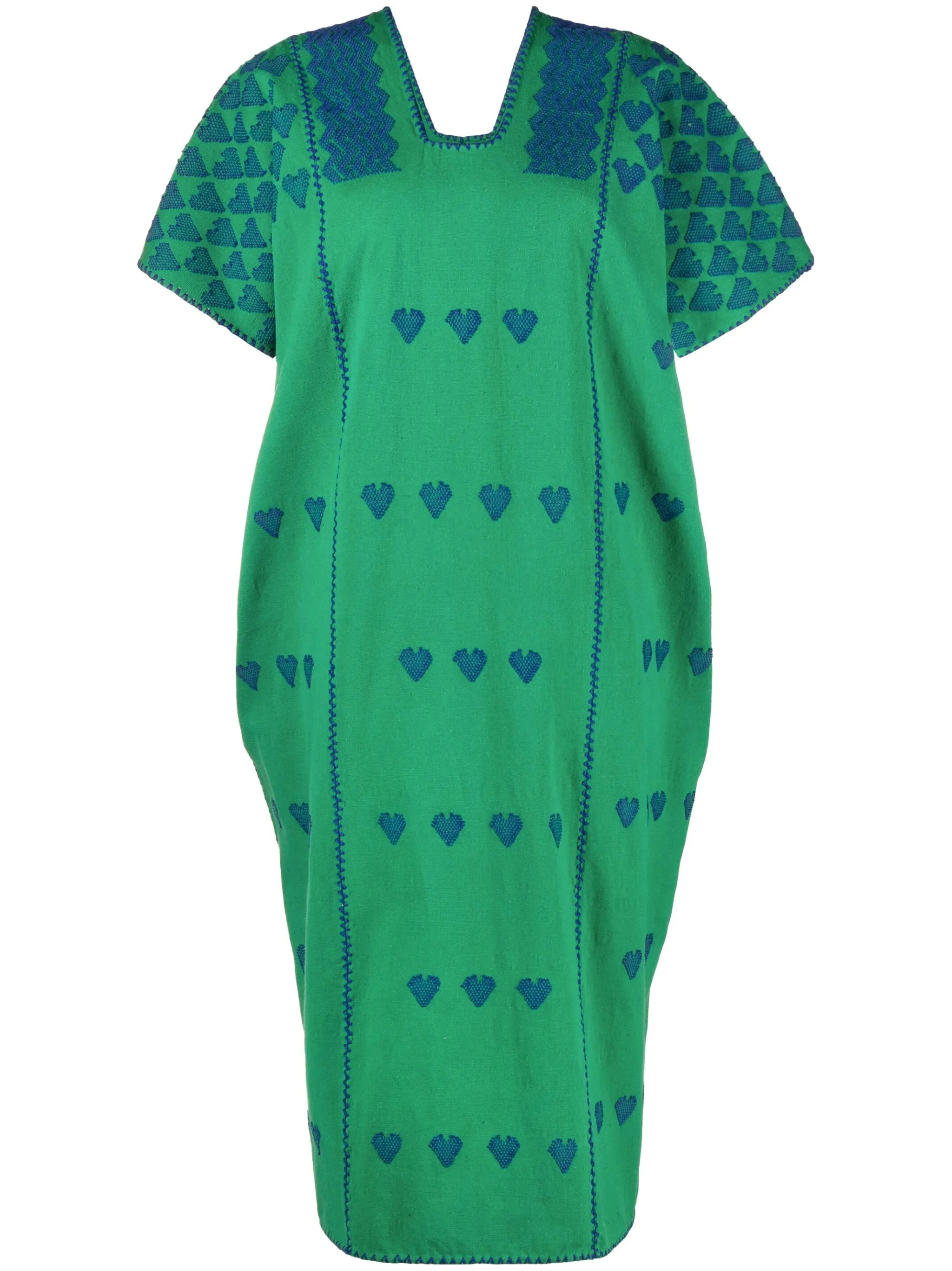 heart-embroidered kaftan dress
