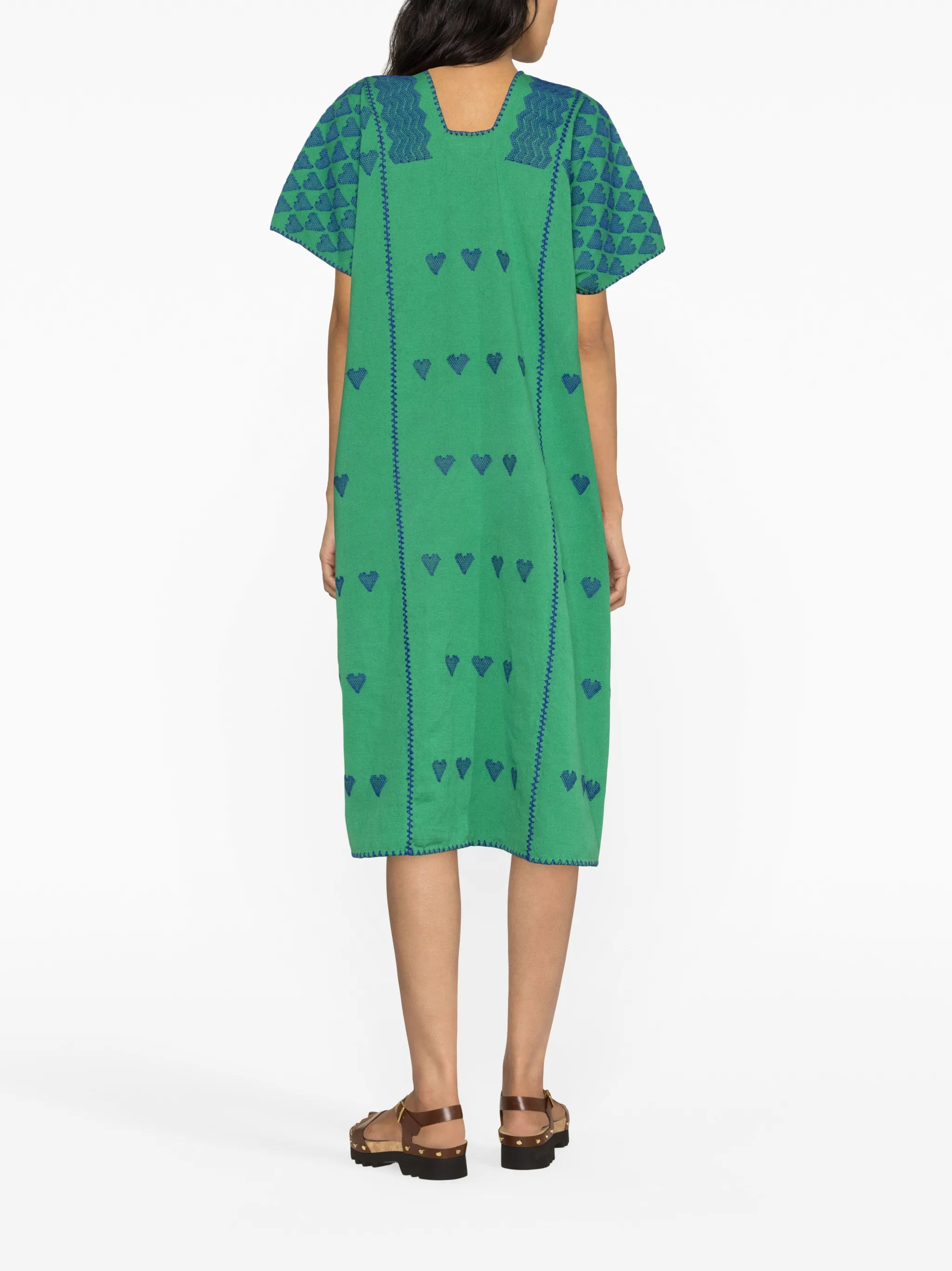 heart-embroidered kaftan dress