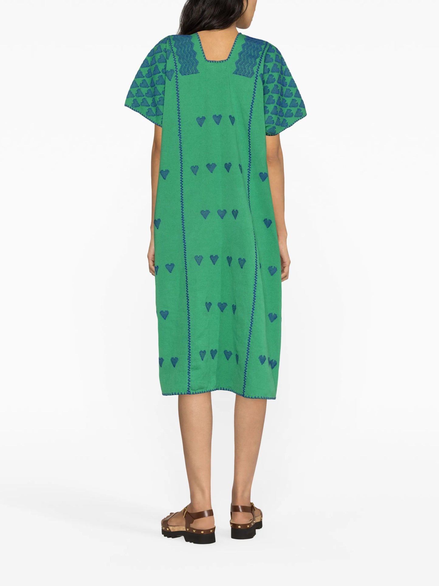 heart-embroidered kaftan dress